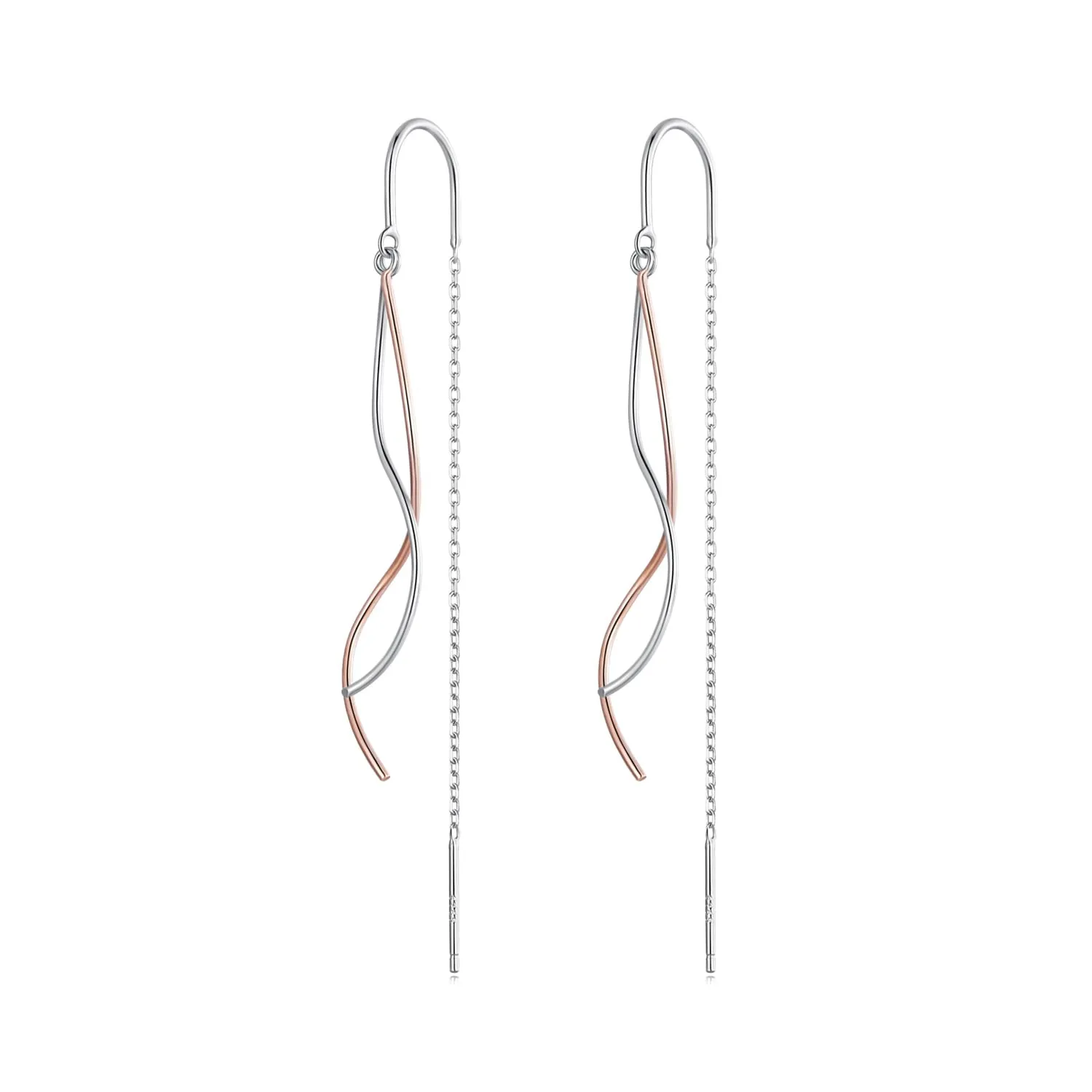 Ruszające się srebrne i pozłacane fale kolczyki przewlekane