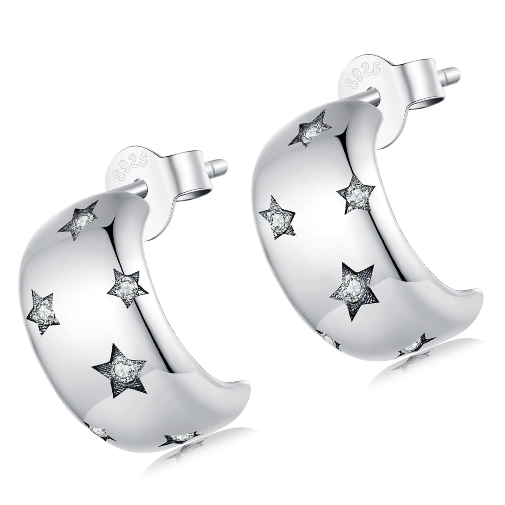 Gwiazdki z kryształkami srebrne kolczyki sztyfty