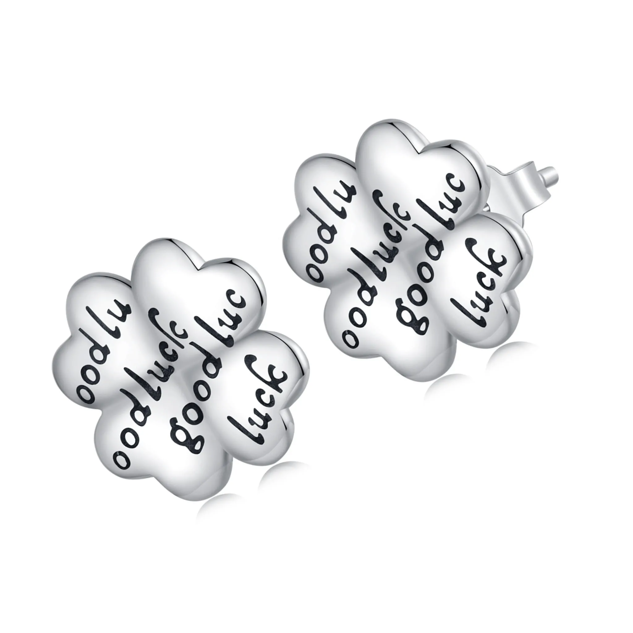 Czterolistne koniczynki Good luck srebrne kolczyki sztyfty