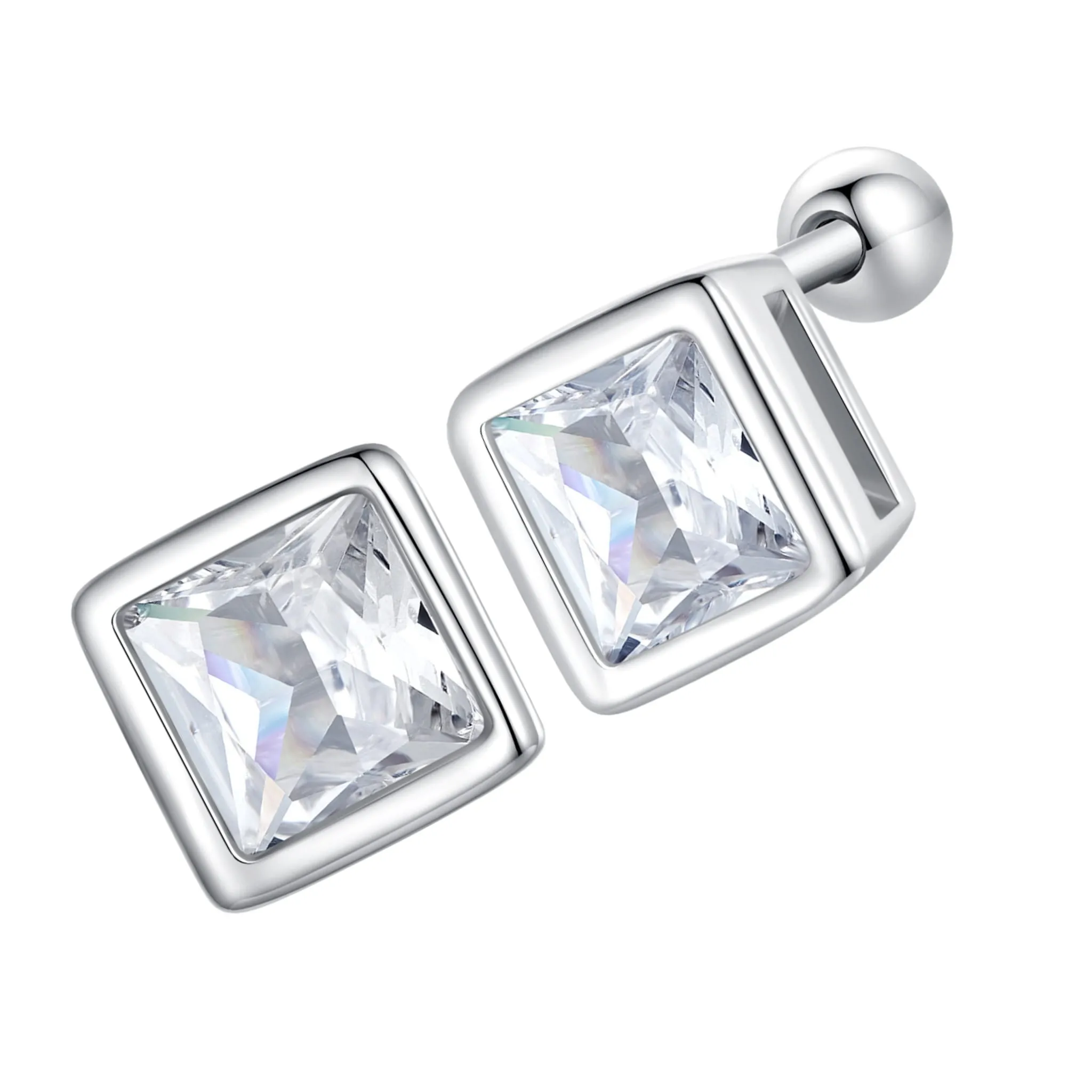 Kwadratowe kryształki srebrne kolczyki sztyfty zakręcane