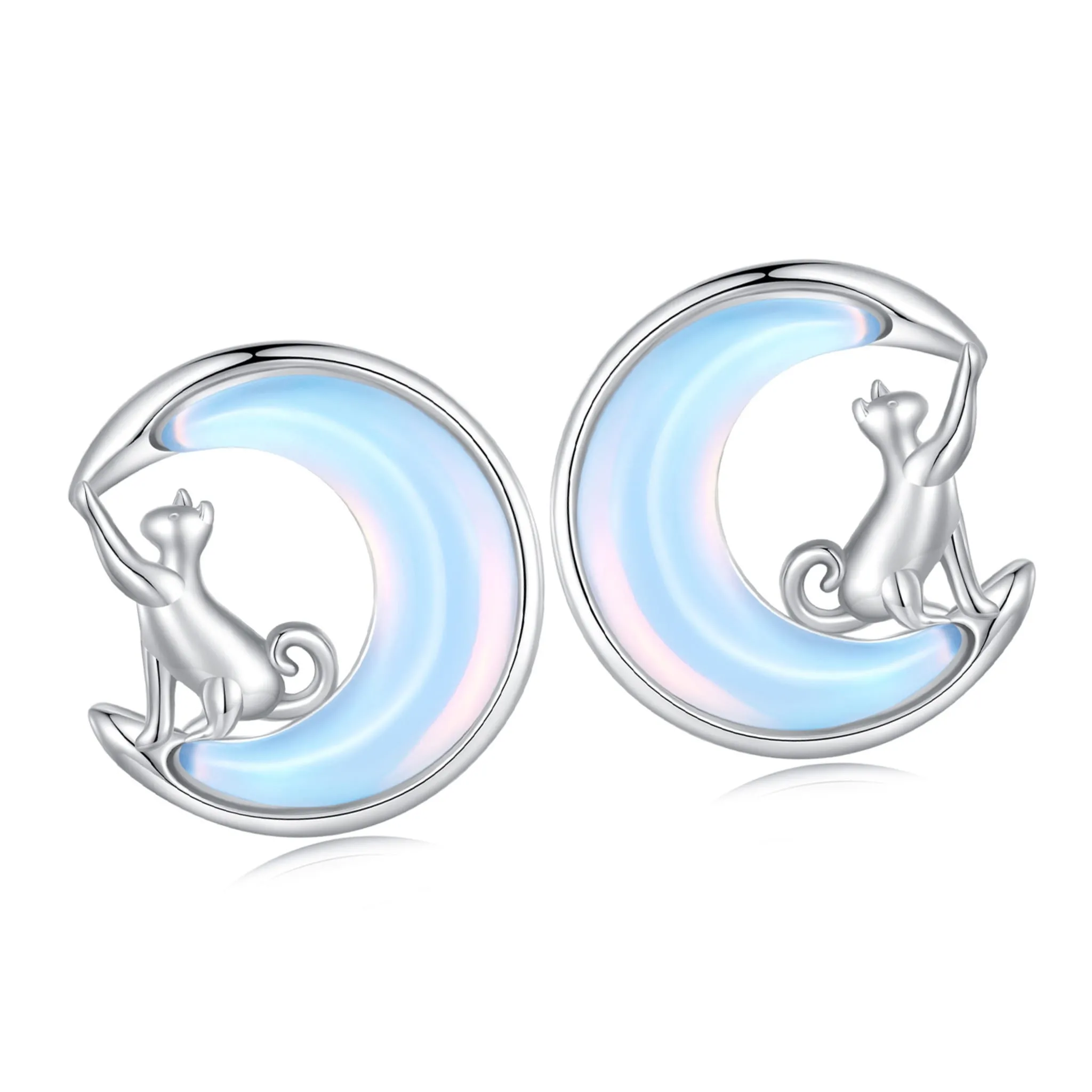 Kotki na błękitnym księżycu srebrne kolczyki sztyfty