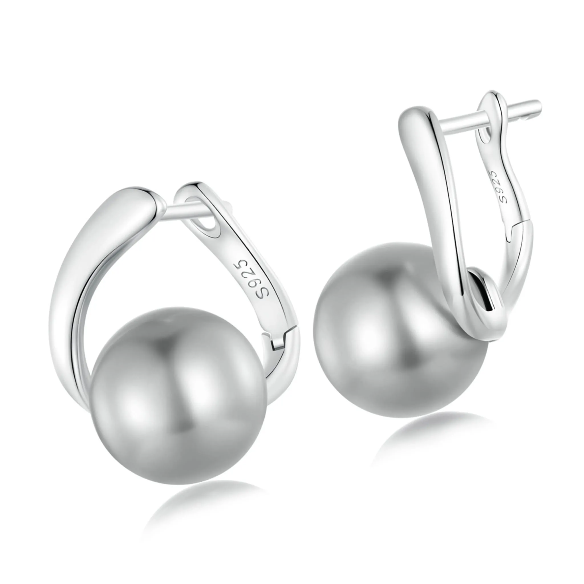 Szare perły kolczyki bigle zamykane srebro 925