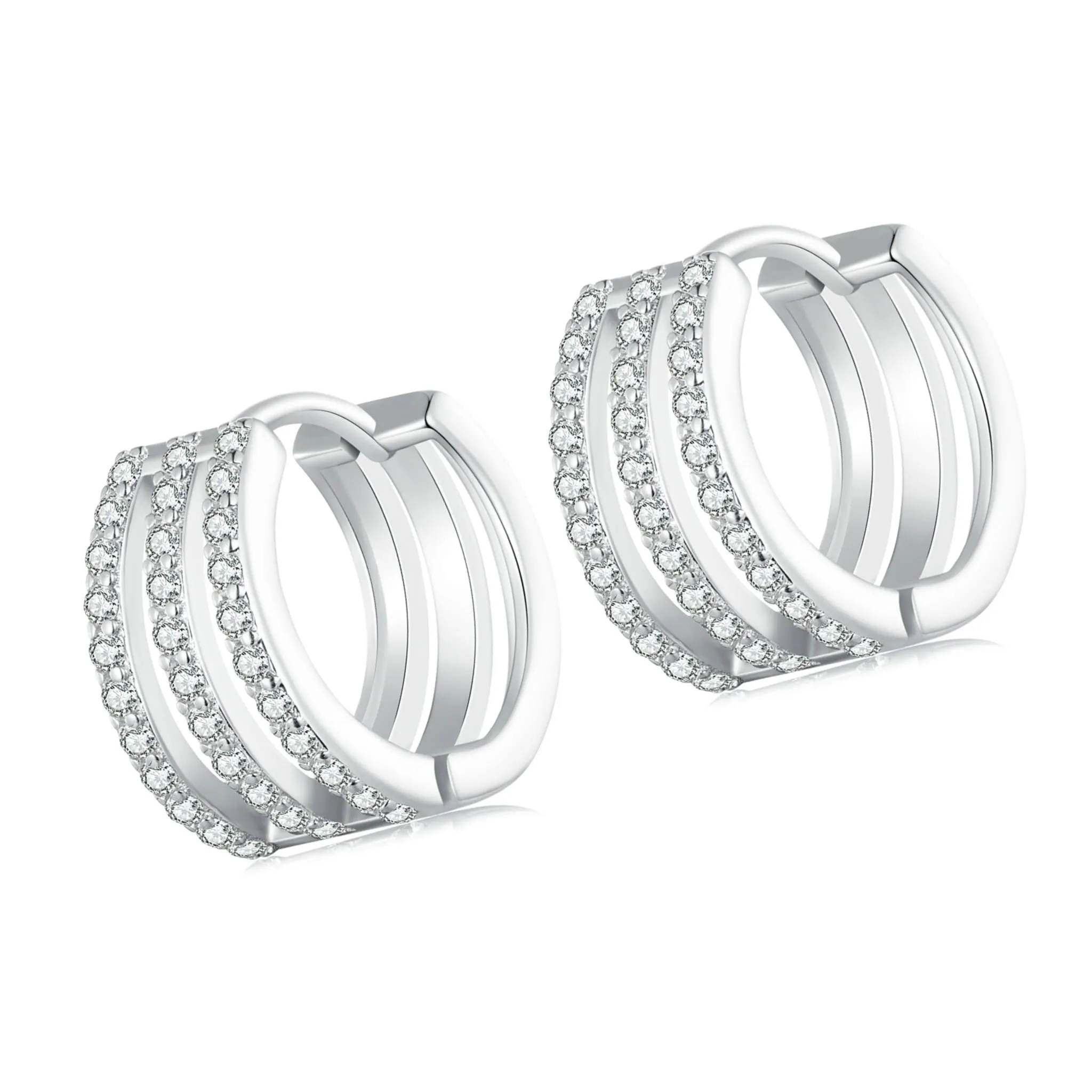 Potrójne koła kryształkami zatrzaski eleganckie kolczyki srebro 925