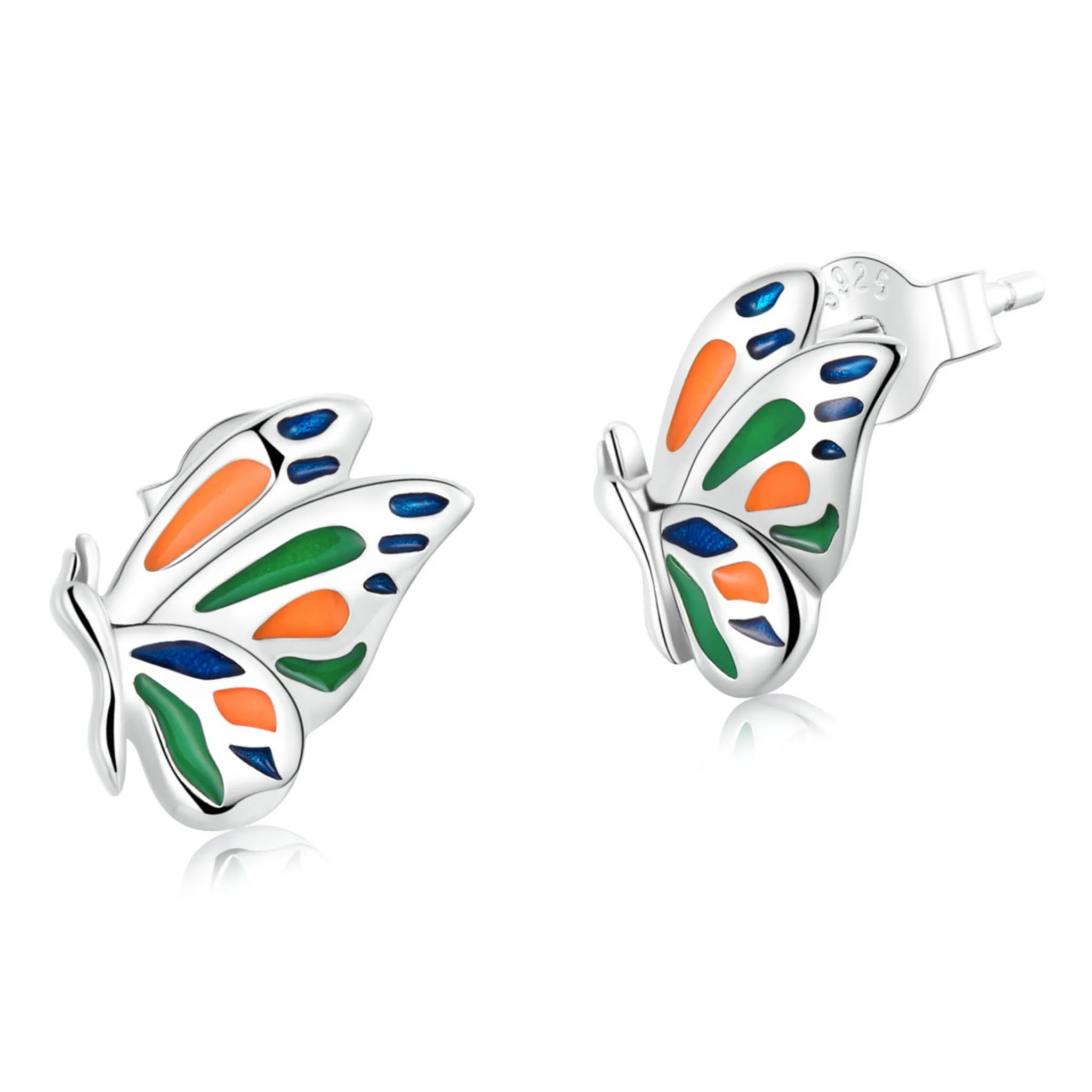 Kolorowe motylki srebrne kolczyki sztyfty srebro 925