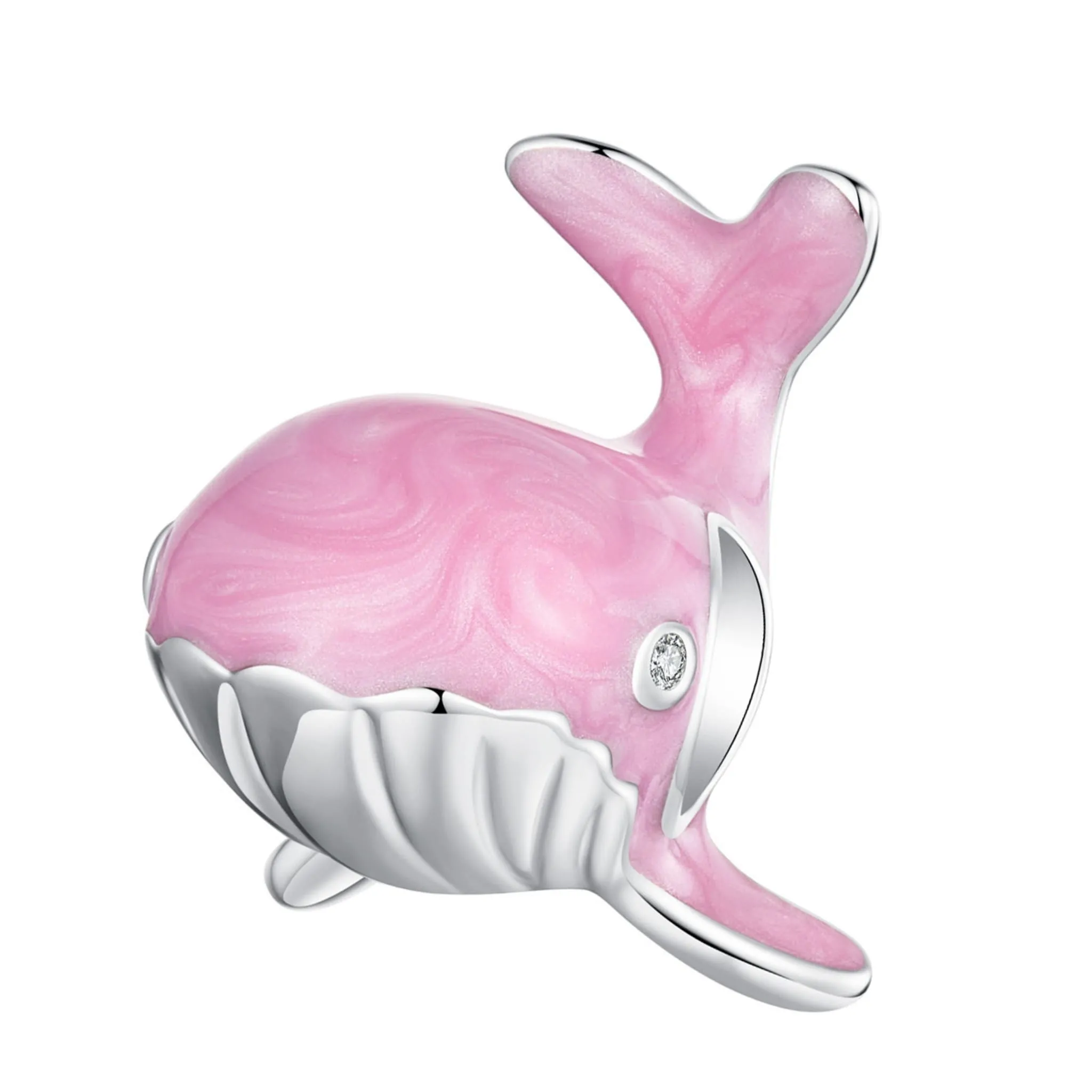 Różowy emaliowany wieloryb ozdobiony kryształki charms koralik beads