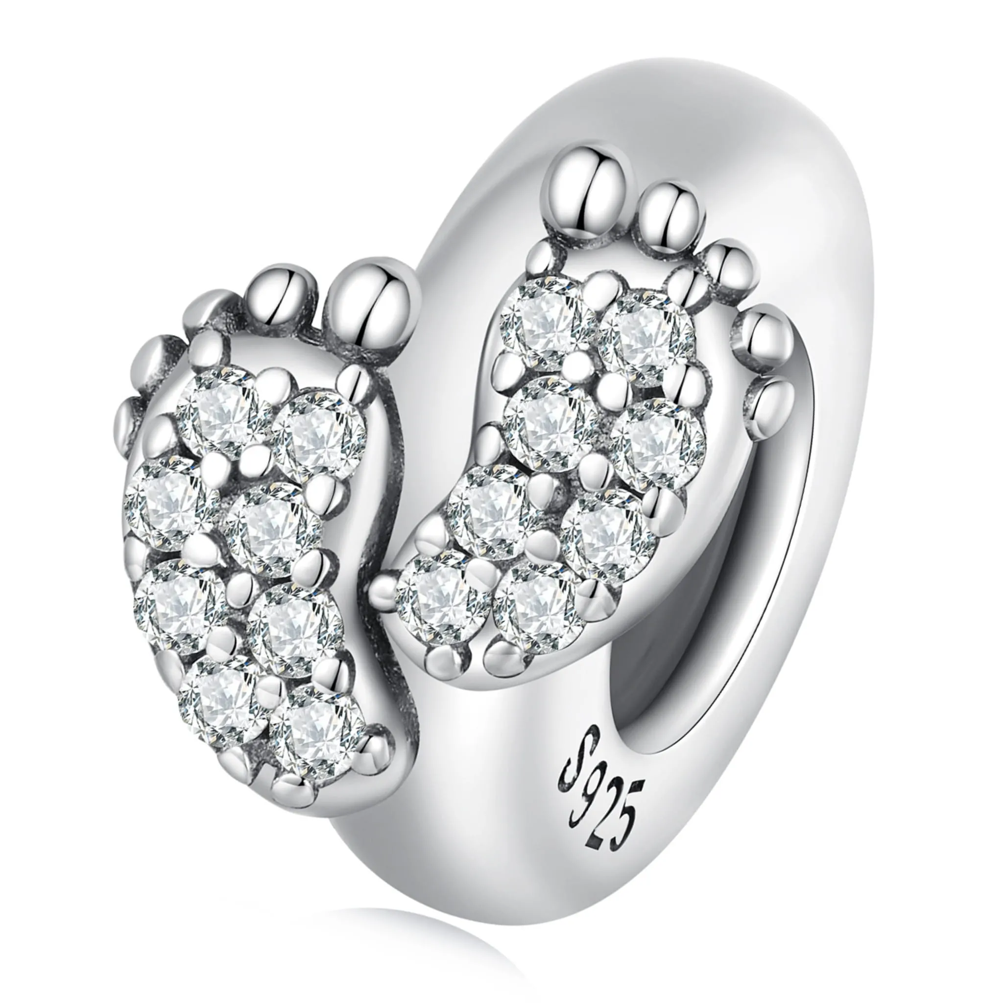 Dziecięce stópki z kryształkami charms stoper do bransoletki modułowej