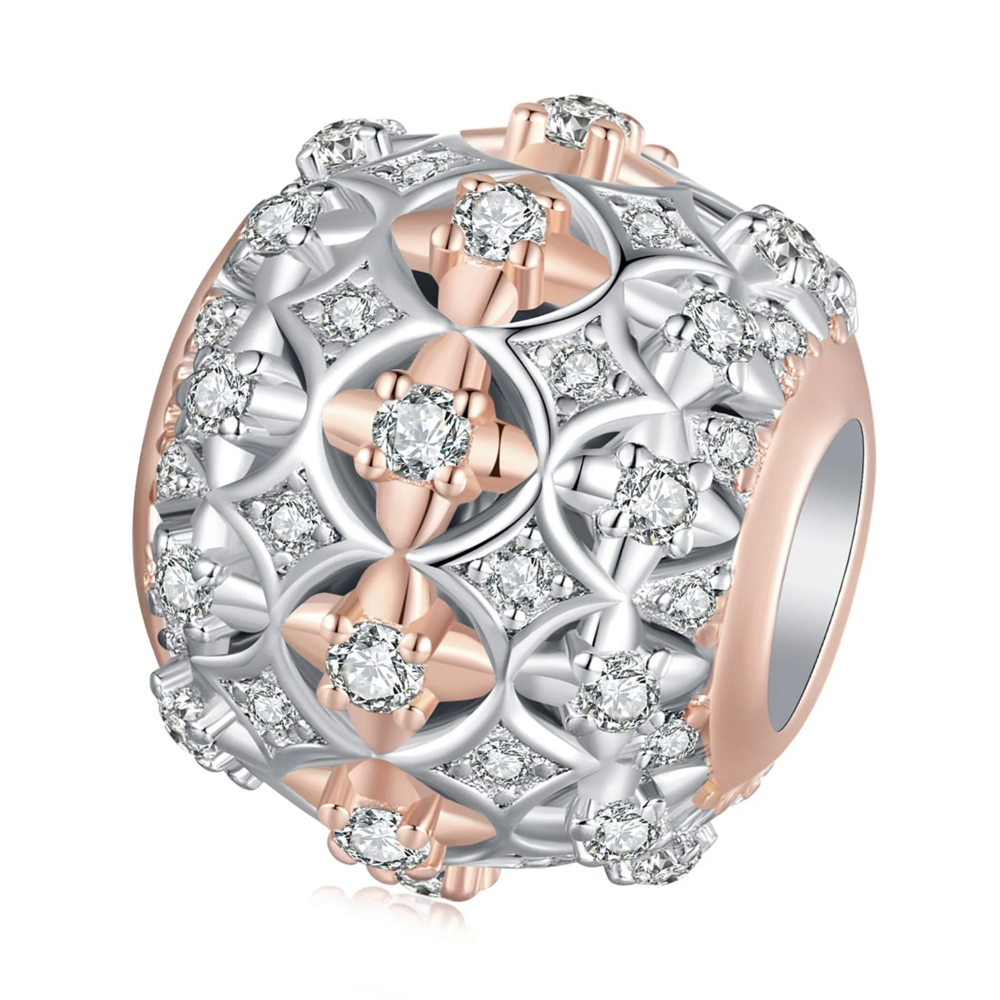 Srebrna kula pozłacana z kryształkami srebrny charms koralik beads