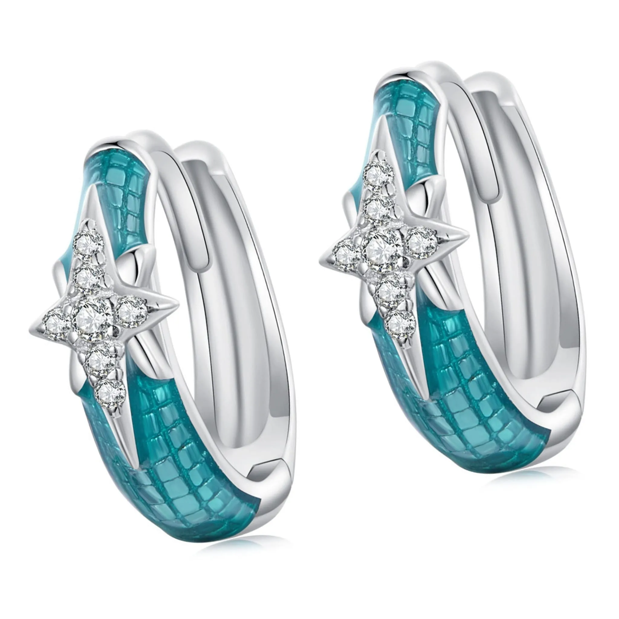 Kolczyki koła z gwiazdą polarną zatrzaski srebro 925