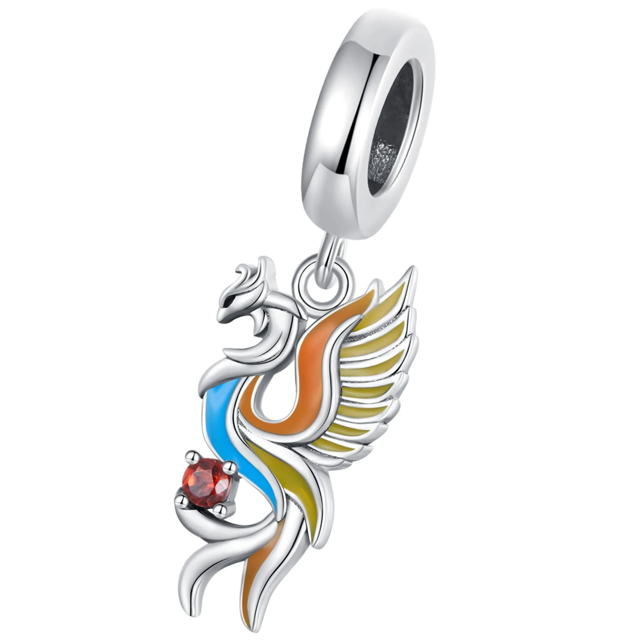 Kolorowy ptak Fenix srebrny charms zawieszka beads