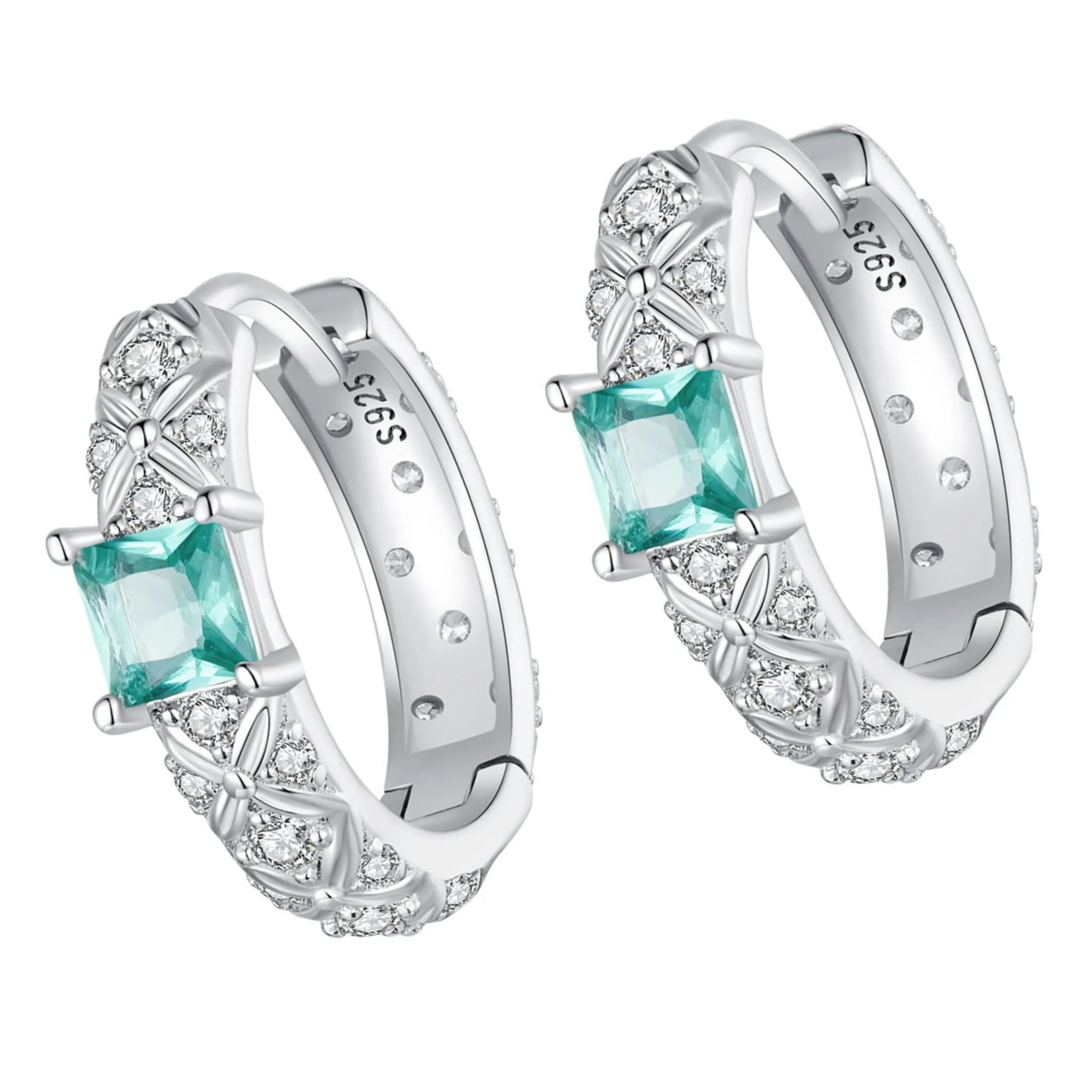 Srebrne koła w gwiazdki z turkusowymi kryształkami zatrzaski kolczyki srebro 925