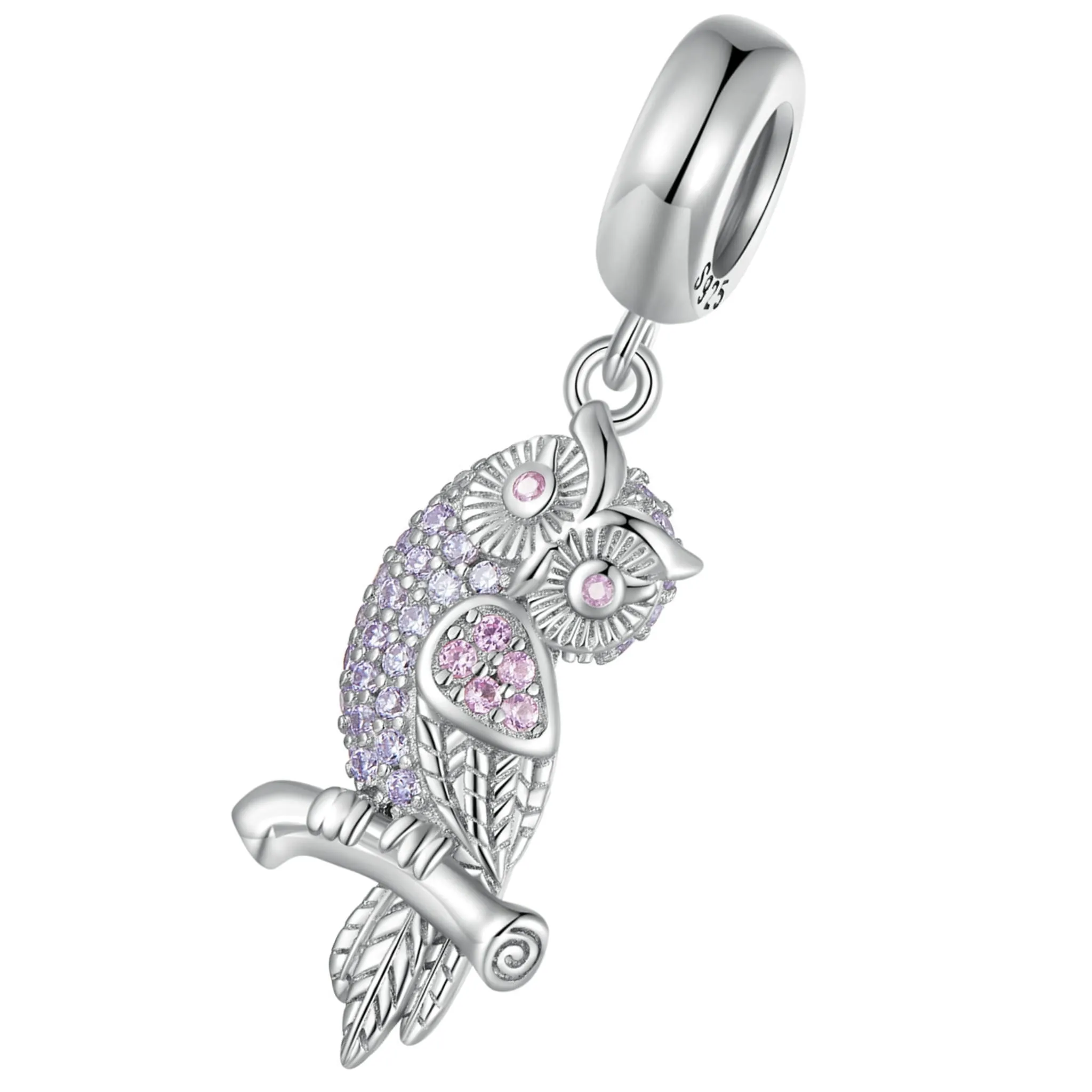 Kryształowa sowa srebrny charms zawieszka beads srebro 925