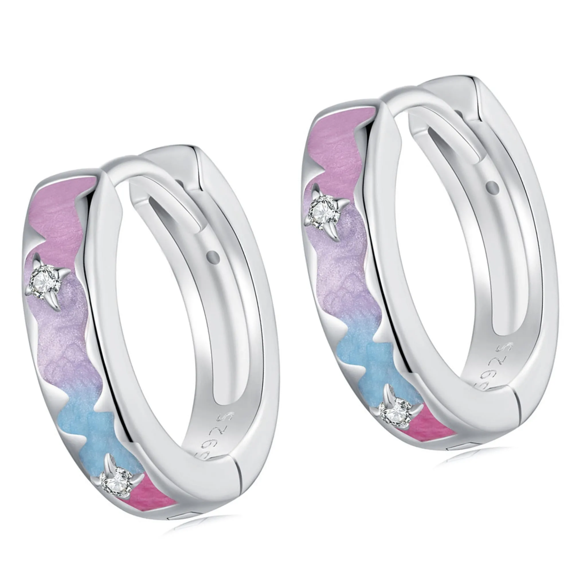 Srebrne kolczyki galaxy z kryształowymi gwiazdkami koła zatrzaski