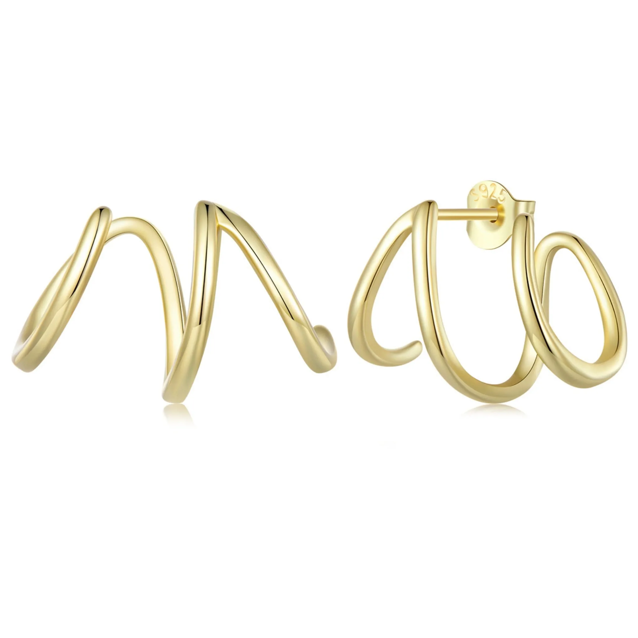 Pozłacane kolczyki delikatne fale sztyfty srebro 925