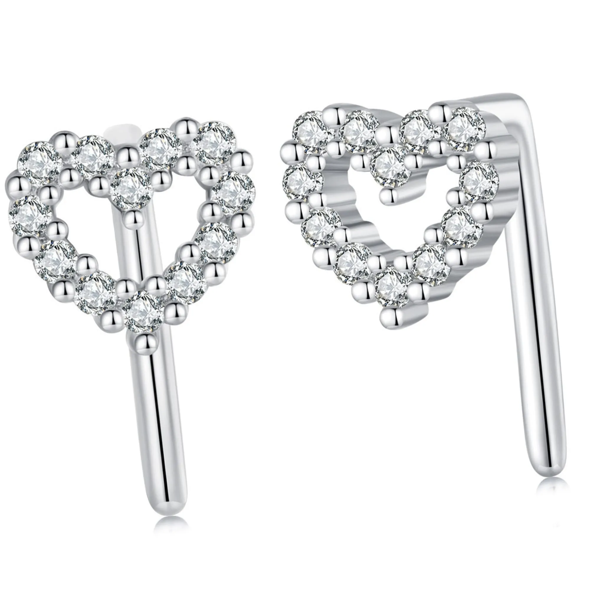 Serce w kryształki kolczyki srebro 925 bigiel otwarty