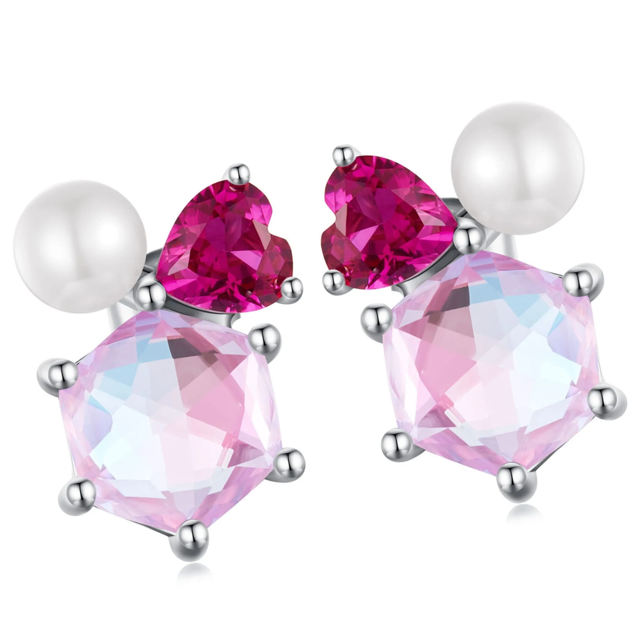 Błyszczące kryształy z perłą srebrne kolczyki sztyfty srebro 925