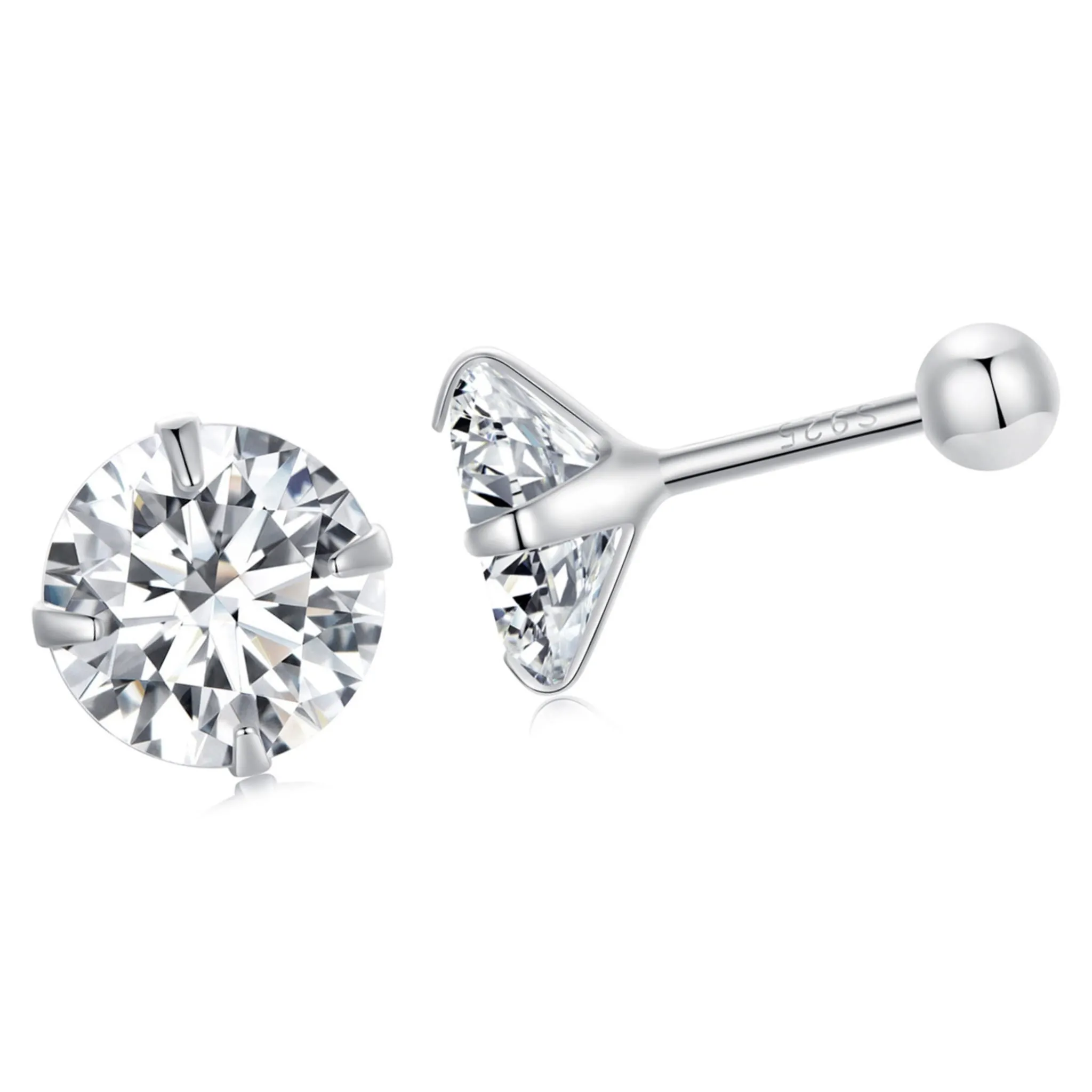 Kryształki srebrne kolczyki sztyfty zakręcane rozmiar L