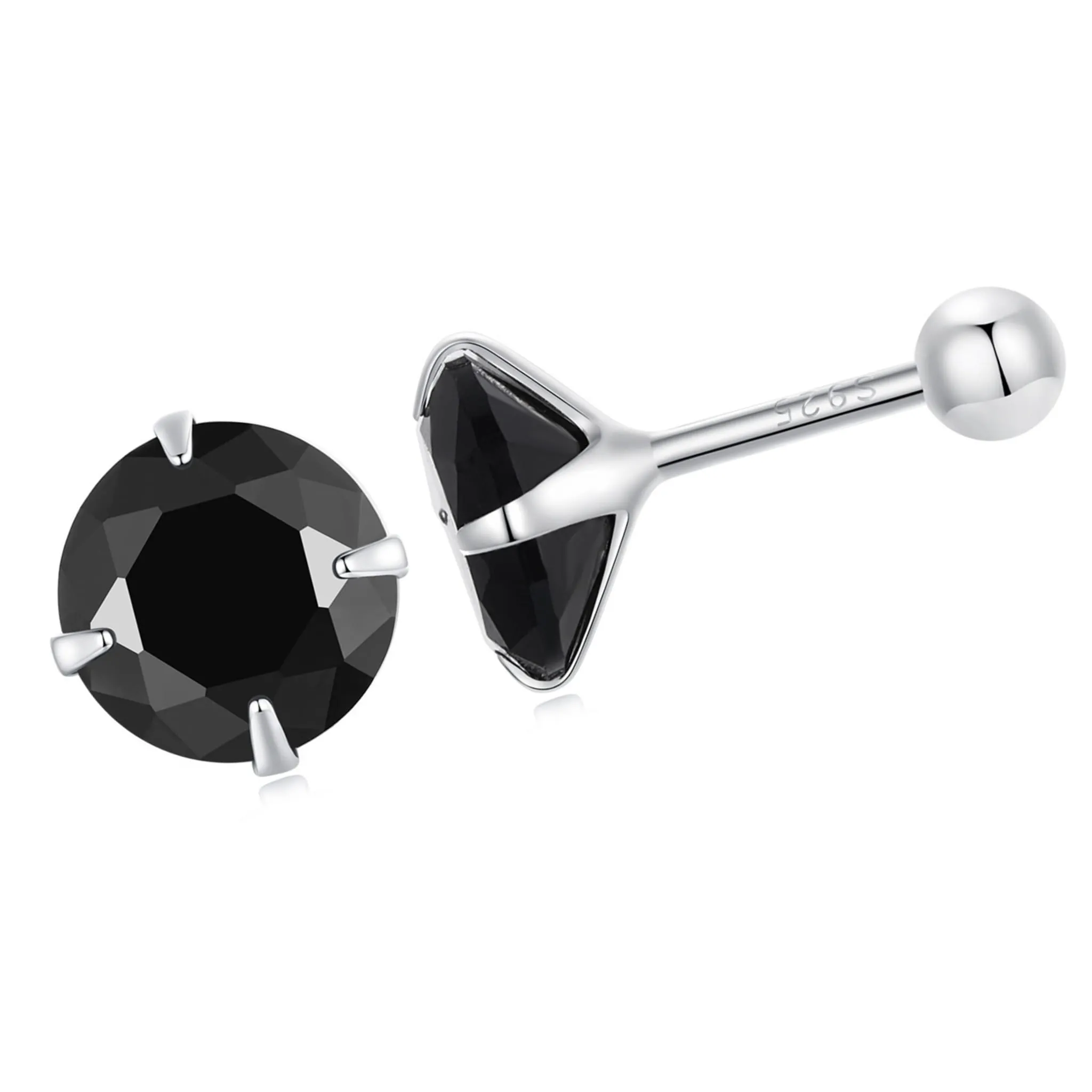 Czarne kryształki srebrne kolczyki sztyfty zakręcane rozmiar L