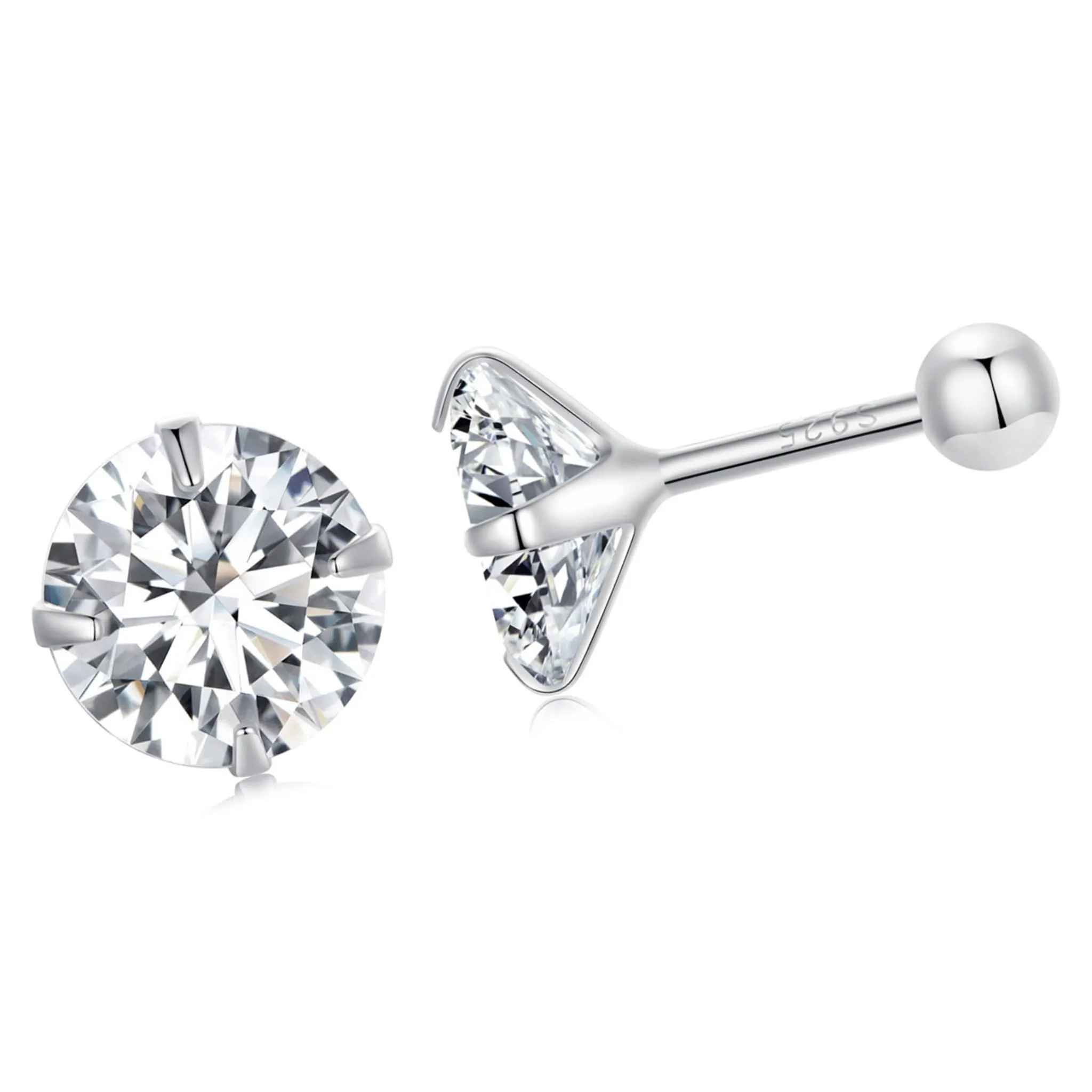 Kryształki srebrne kolczyki sztyfty zakręcane rozmiar M