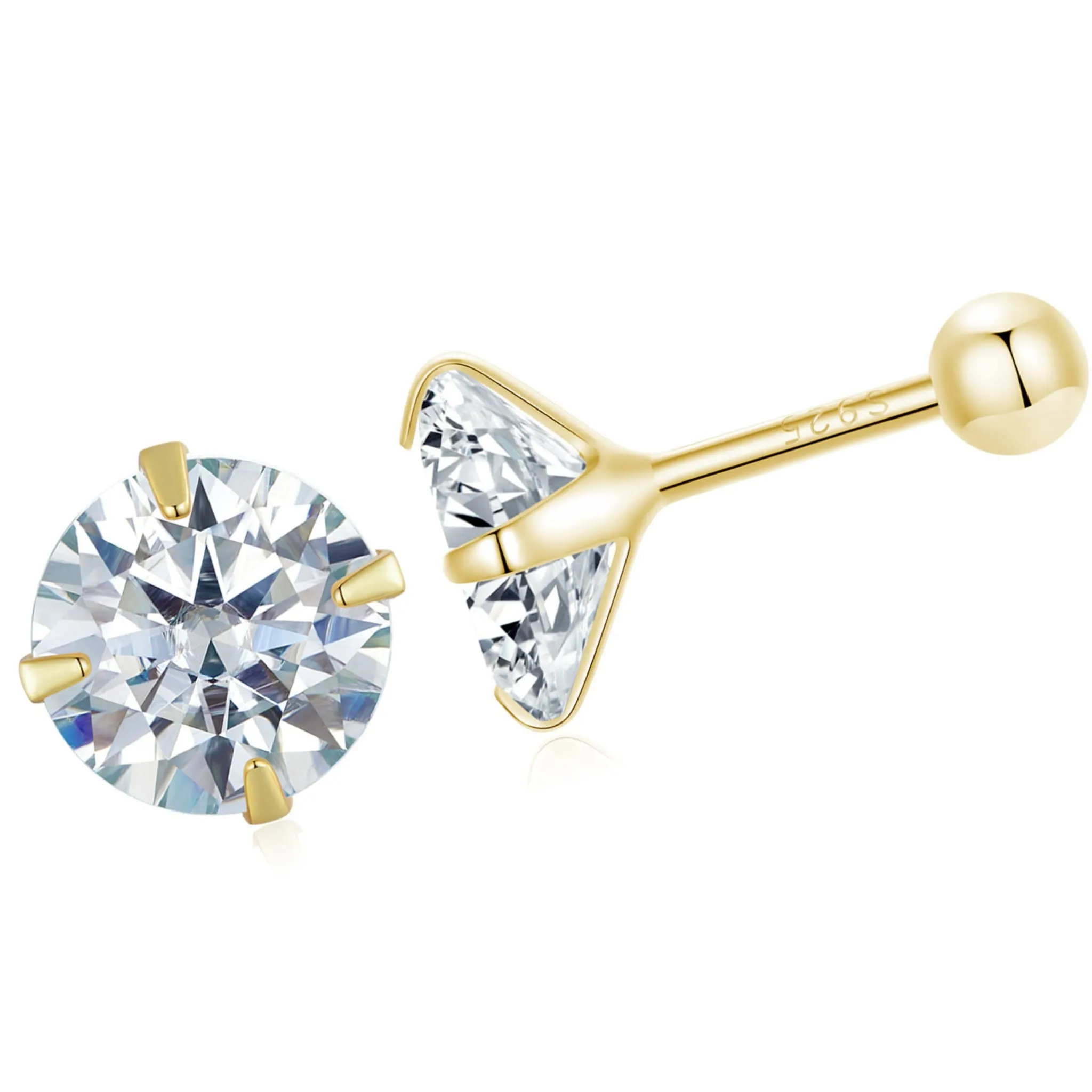 Kryształki pozłacane srebro kolczyki sztyfty zakręcane rozmiar M