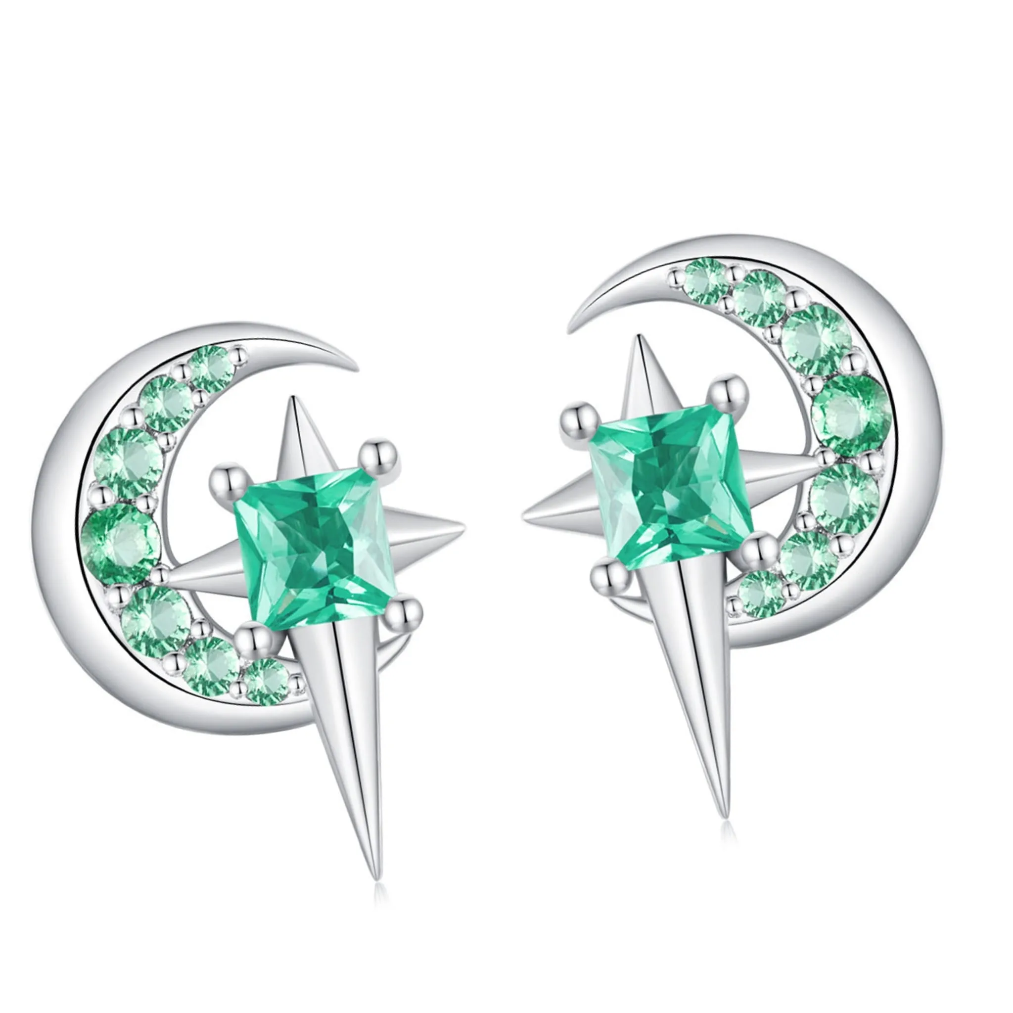 Księżyce z gwiazdkami kryształki srebrne kolczyki sztyfty