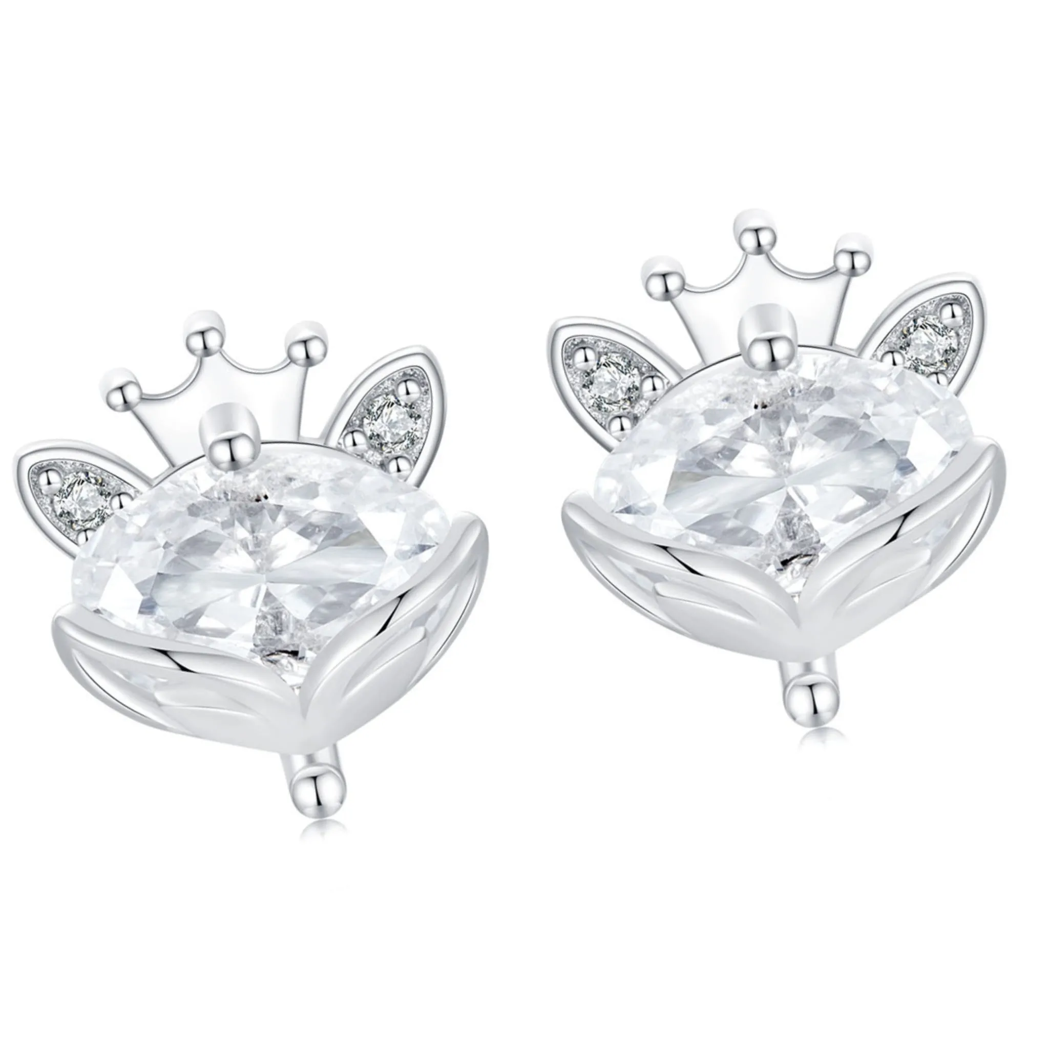 Kryształowe liski w koronie kolczyki sztyft srebro 925