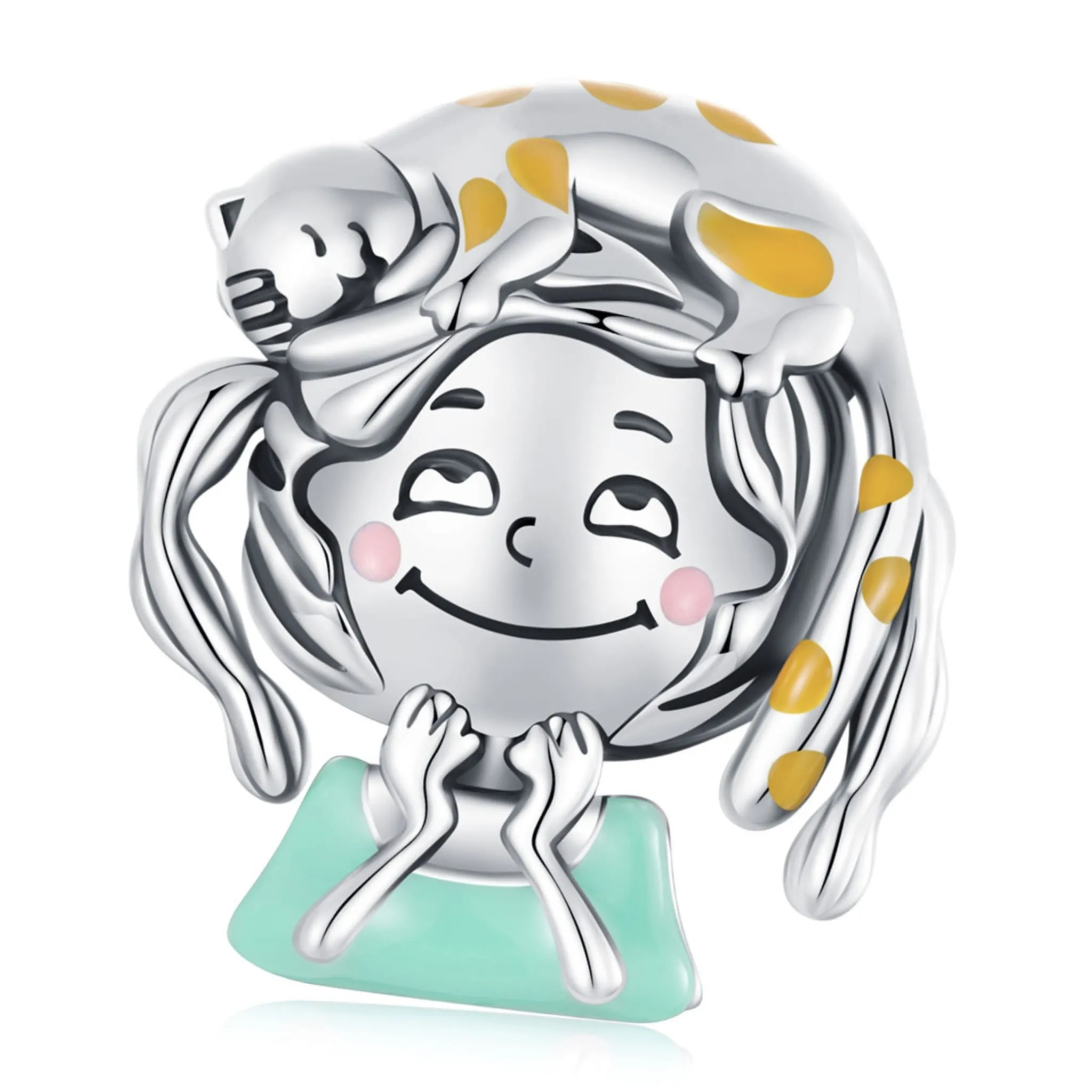 Dziewczynka z kotkiem charms koralik beads srebro 925