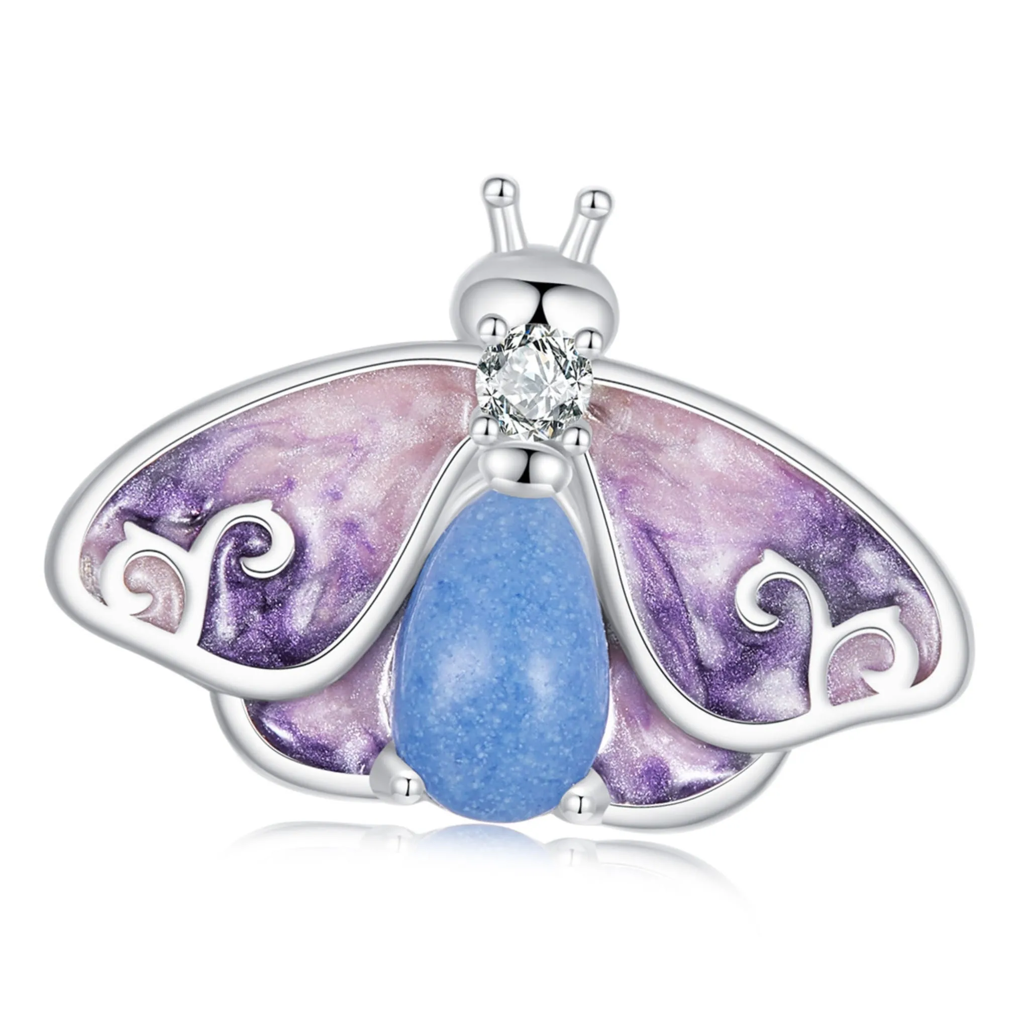 Fioletowa ćma świecąca w ciemności charms stoper do bransoletki srebro 925