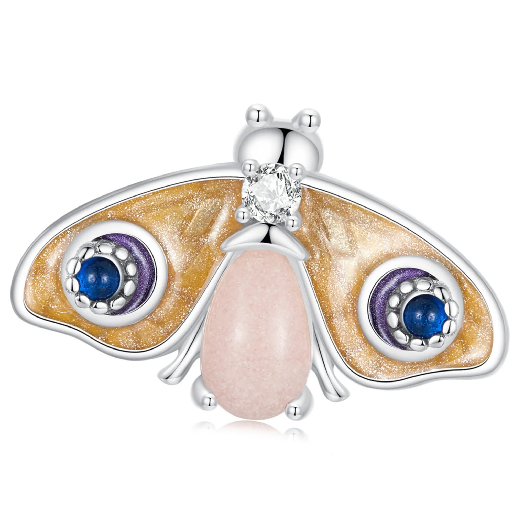 Brązowa ćma świecąca w ciemności charms stoper do bransoletki srebro 925