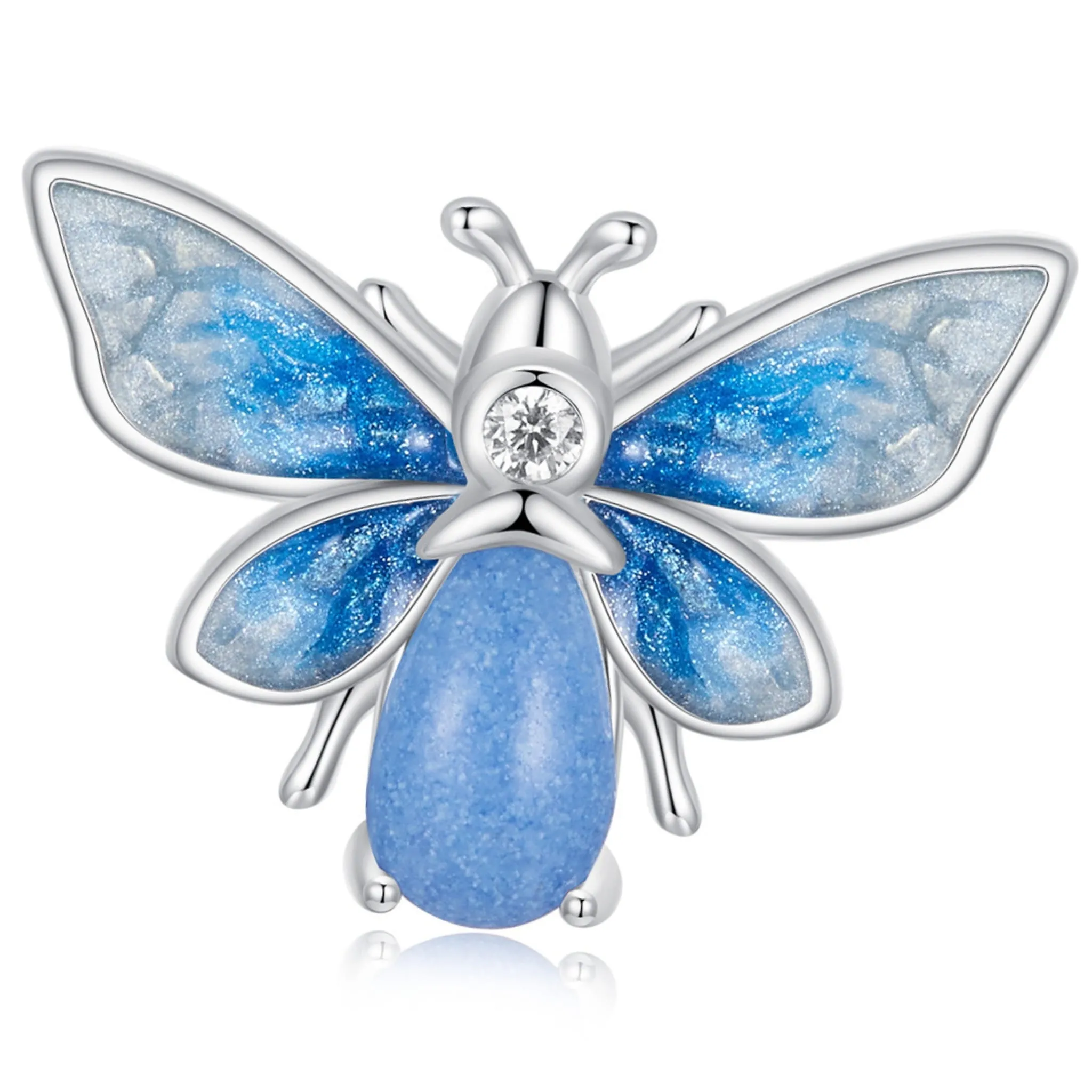 Niebieski żuczek świecący w ciemności charms stoper do bransoletki srebro 925