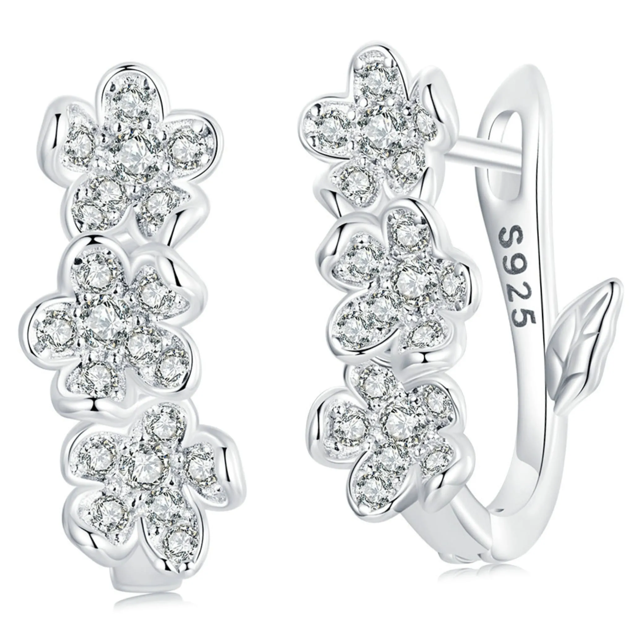 Kwiatki w kryształy srebrne kolczyki bigiel zamknięty srebro 925