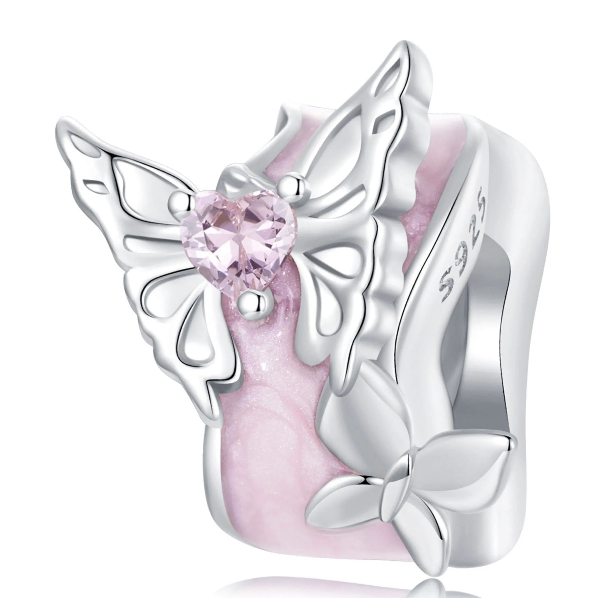 Różowy stoper z motylkami charms stoper do bransoletki srebro 925