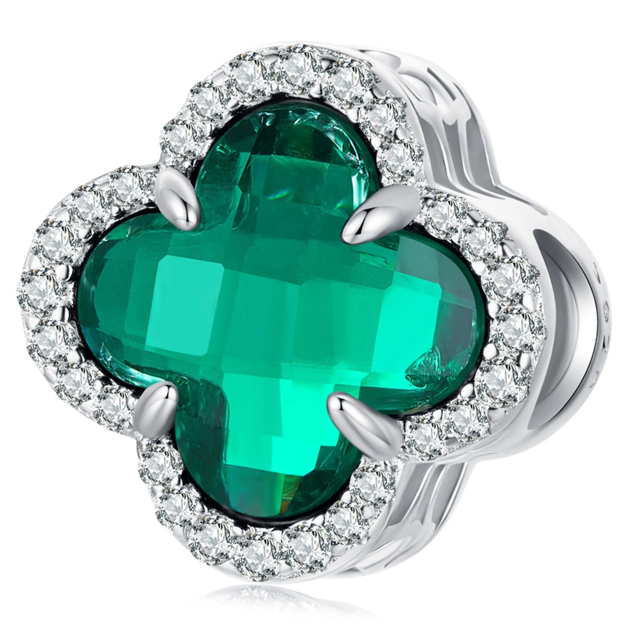 Kryształowa czterolistna koniczynka srebrny charms koralik beads srebro 925