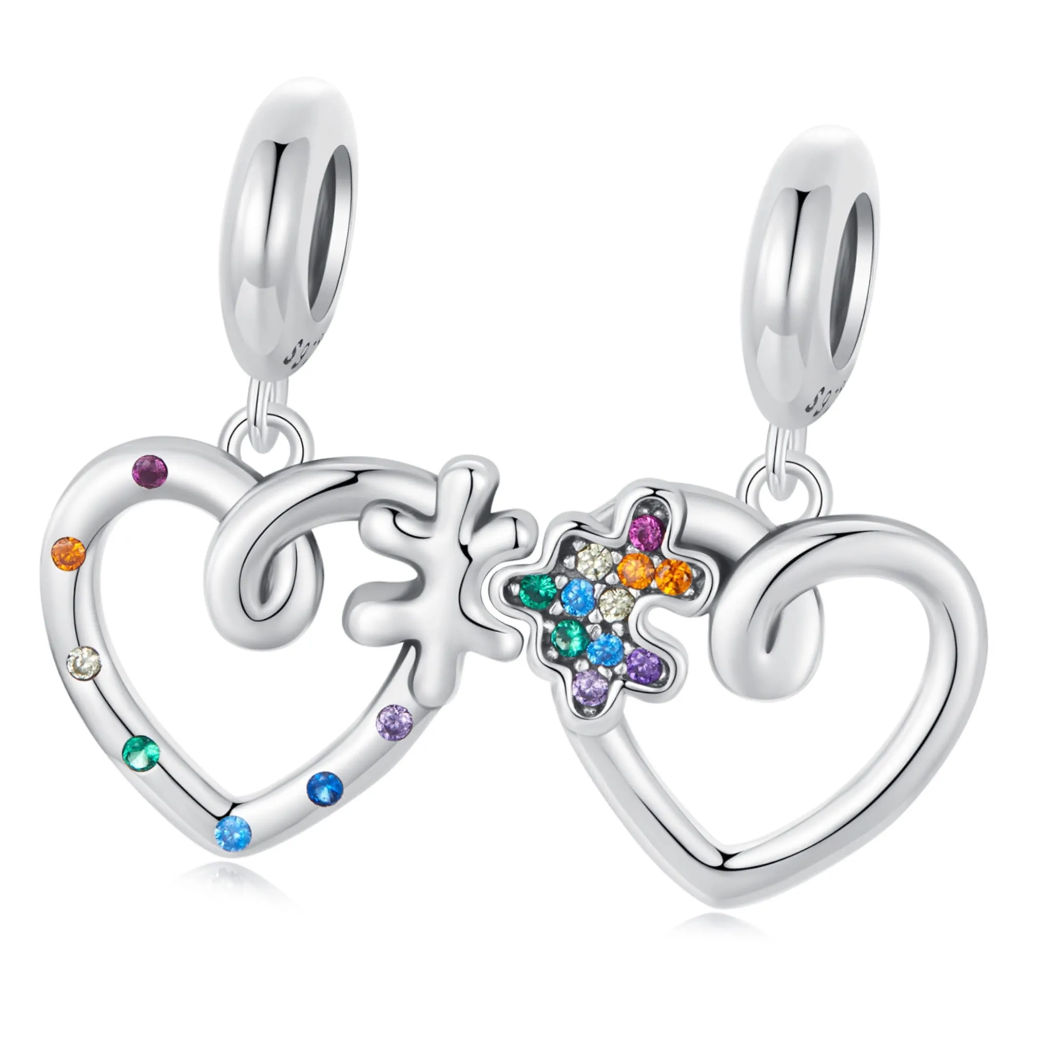 Dwa koraliki Serca puzzle srebrne charmsy zawieszki srebro 925