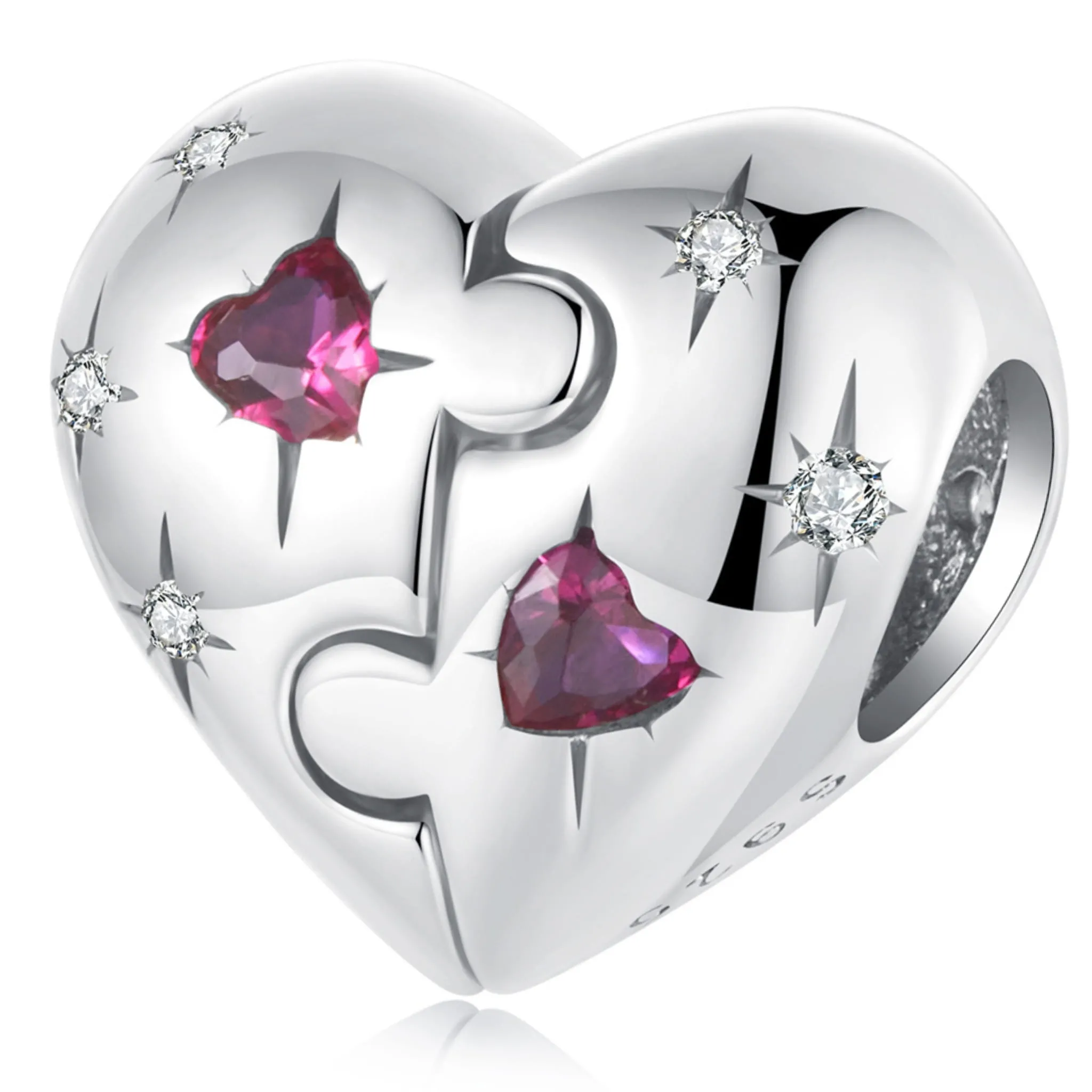 Serce połączone jak puzzle srebrny charms koralik srebro 925