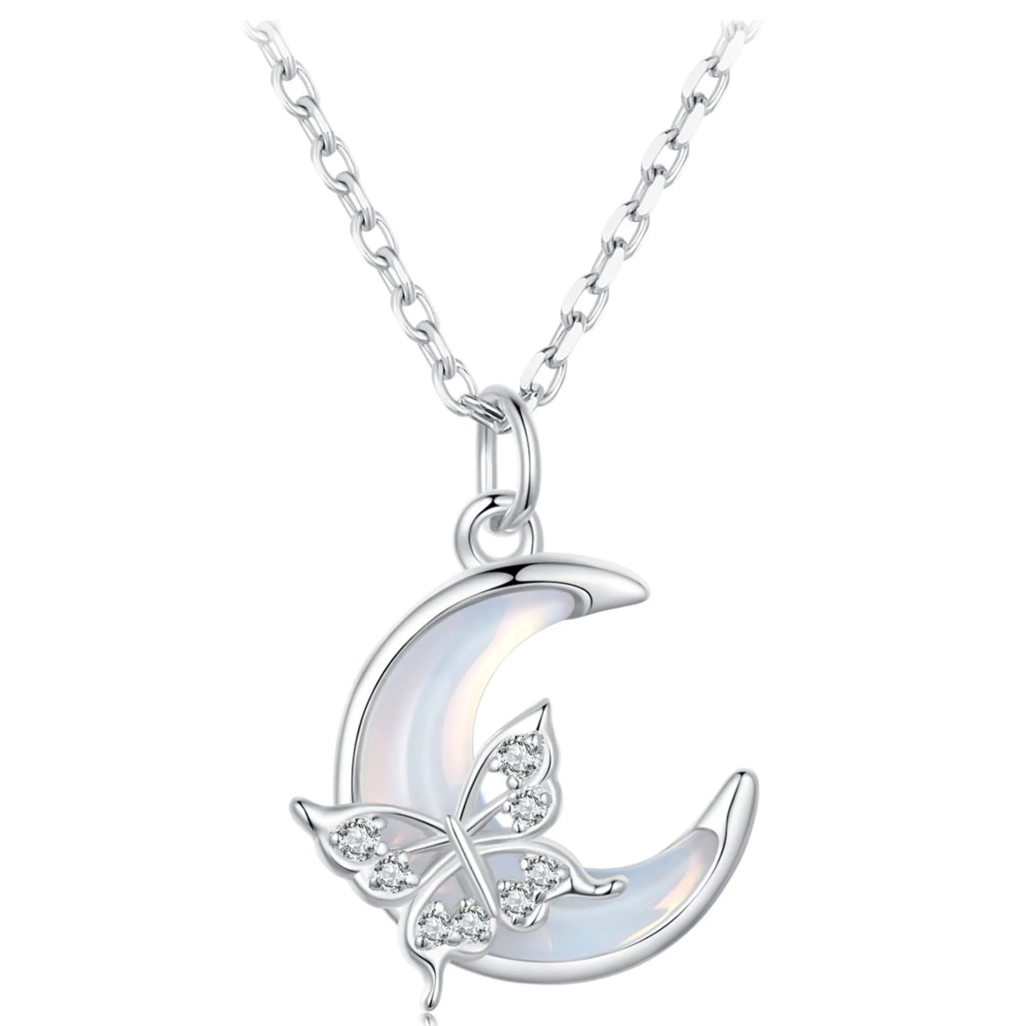 Motylek na księżycu srebrny naszyjnik z regulacją długości 40-45 cm