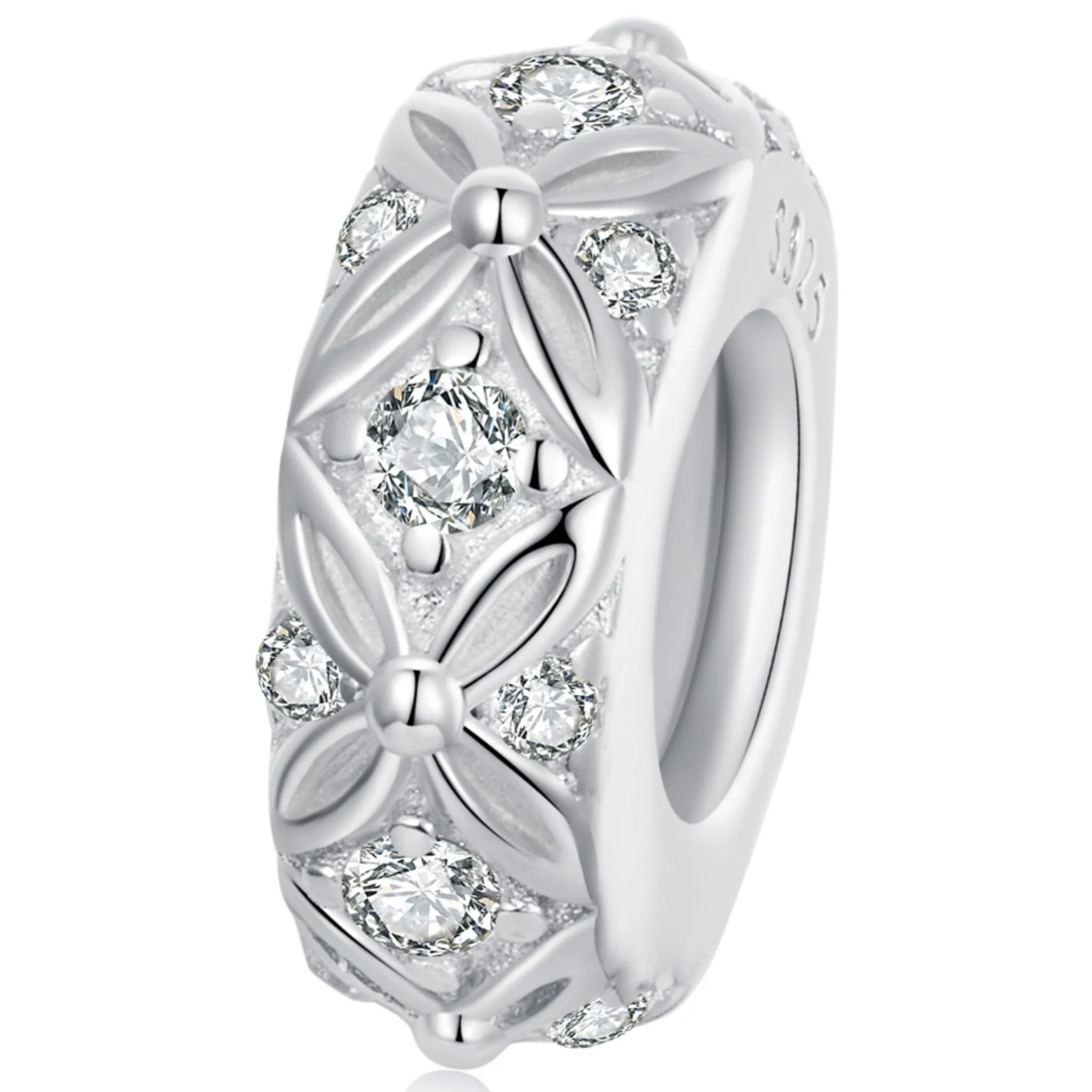 Stoper vintage w ornament z kryształkami charms do bransoletki srebro 925