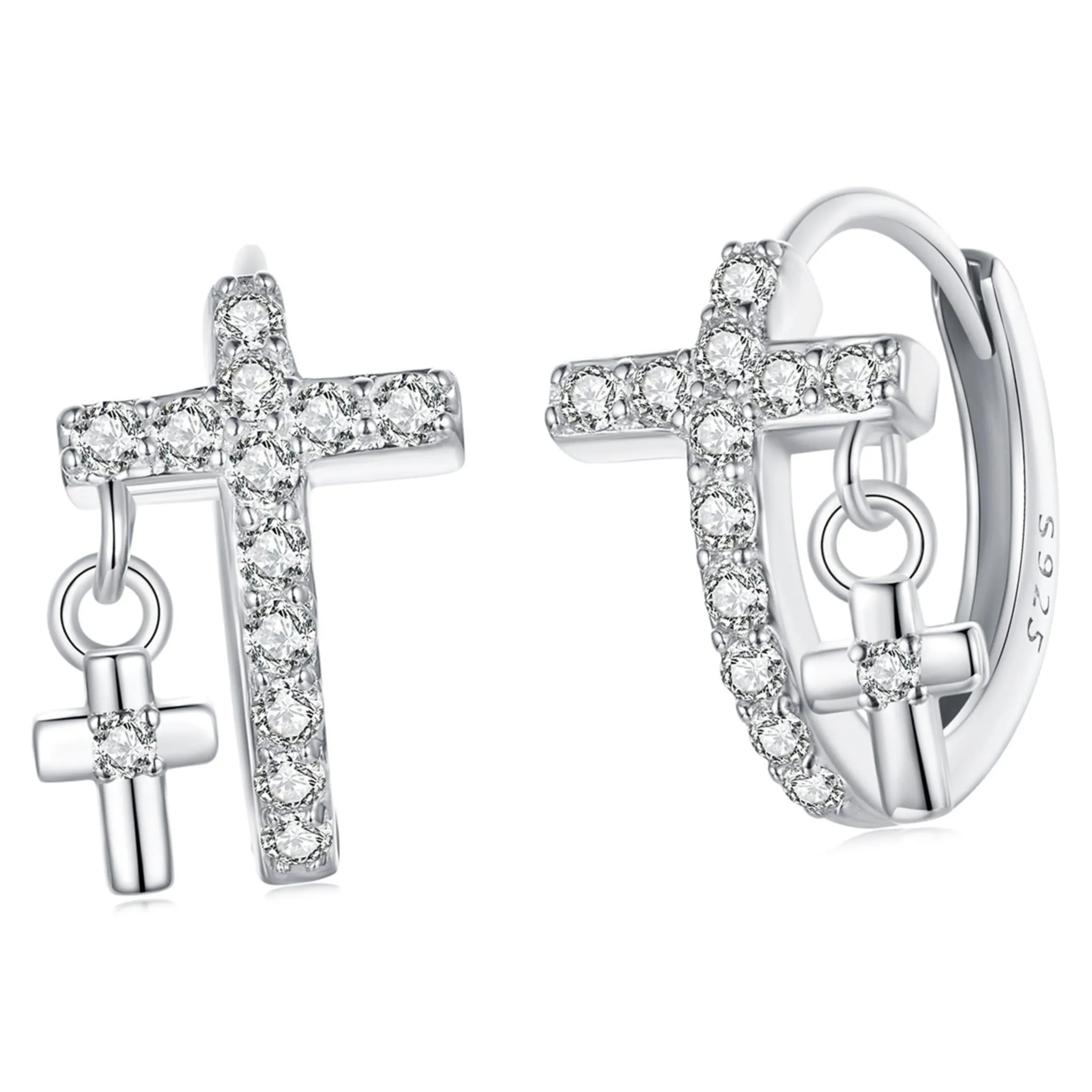 Srebrne koła z kryształowymi krzyżami kolczyki zatrzaski srebro 925