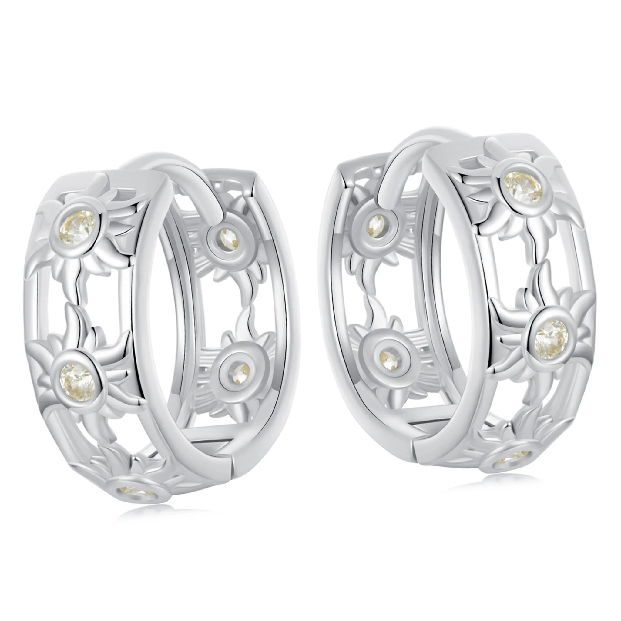 Kryształowe słońca srebrne koła kolczyki zatrzaski srebro 925