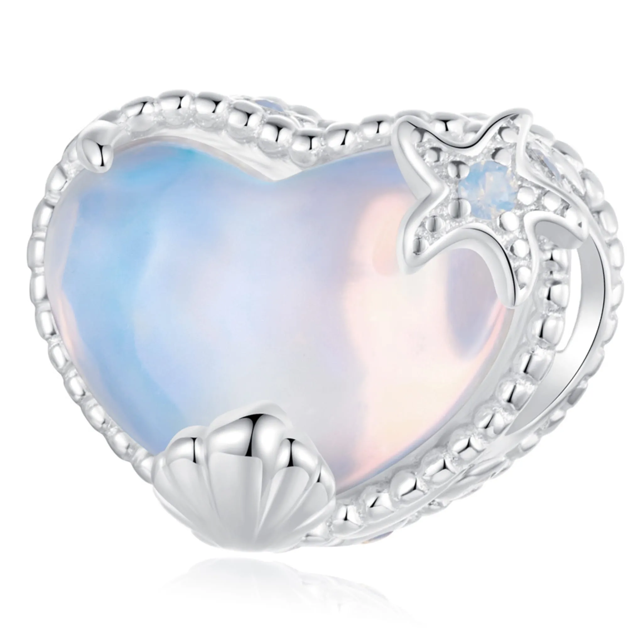 Kryształowe serce ozdobione muszlami srebrny charms koralik beads srebro 925