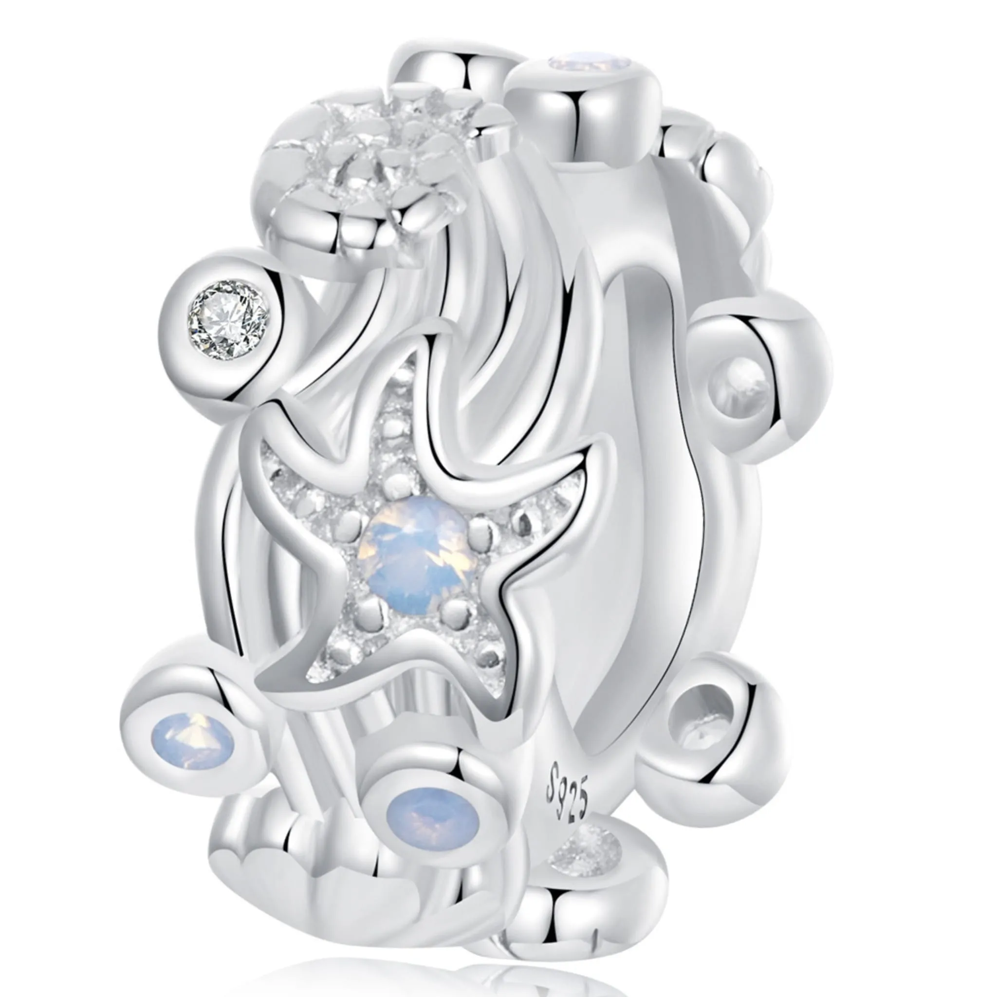 Charms morskie fale z muszlami i rozgwiazdami stoper do bransoletki srebro 925