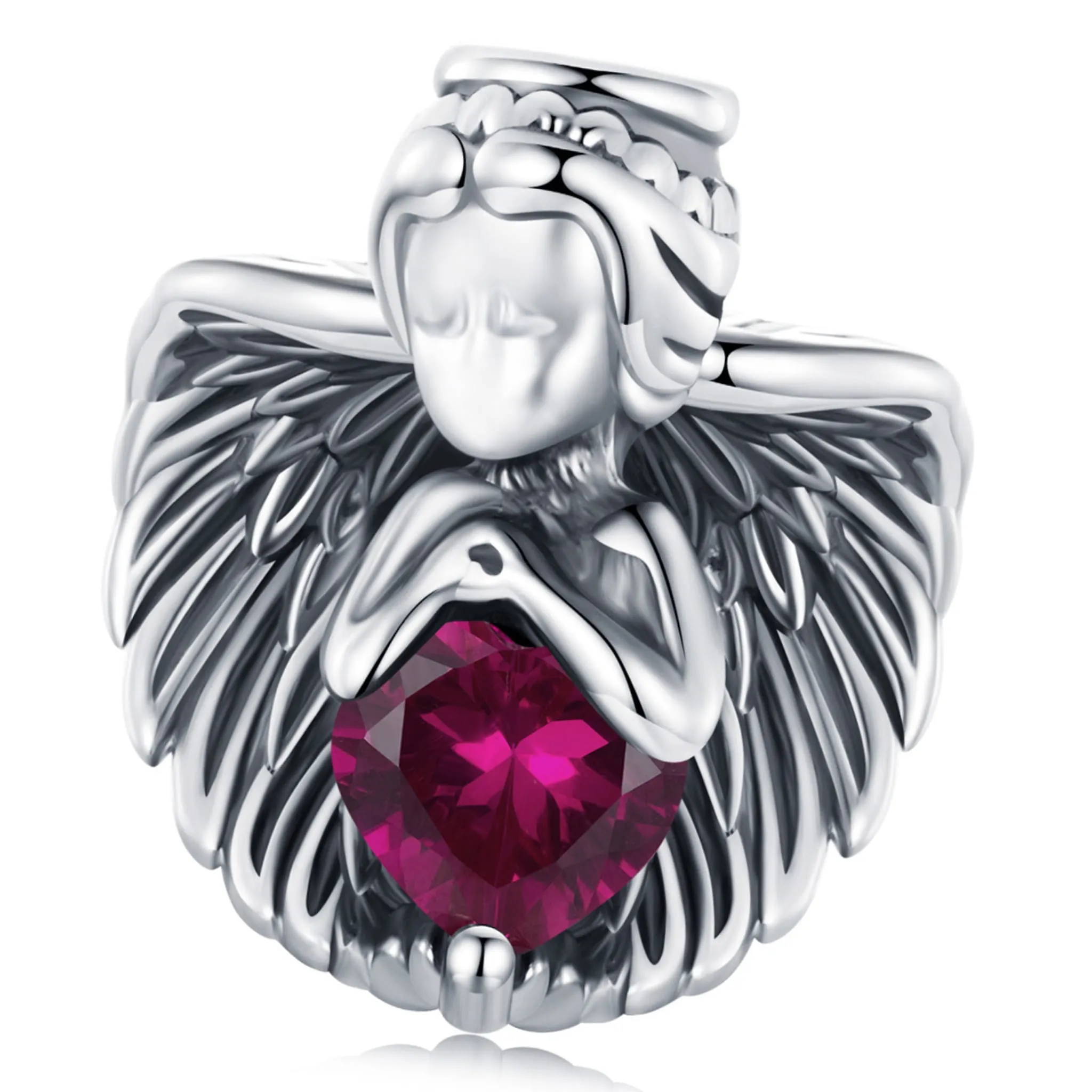 Aniołek z kryształowym sercem srebrny charms koralik beads srebro 925