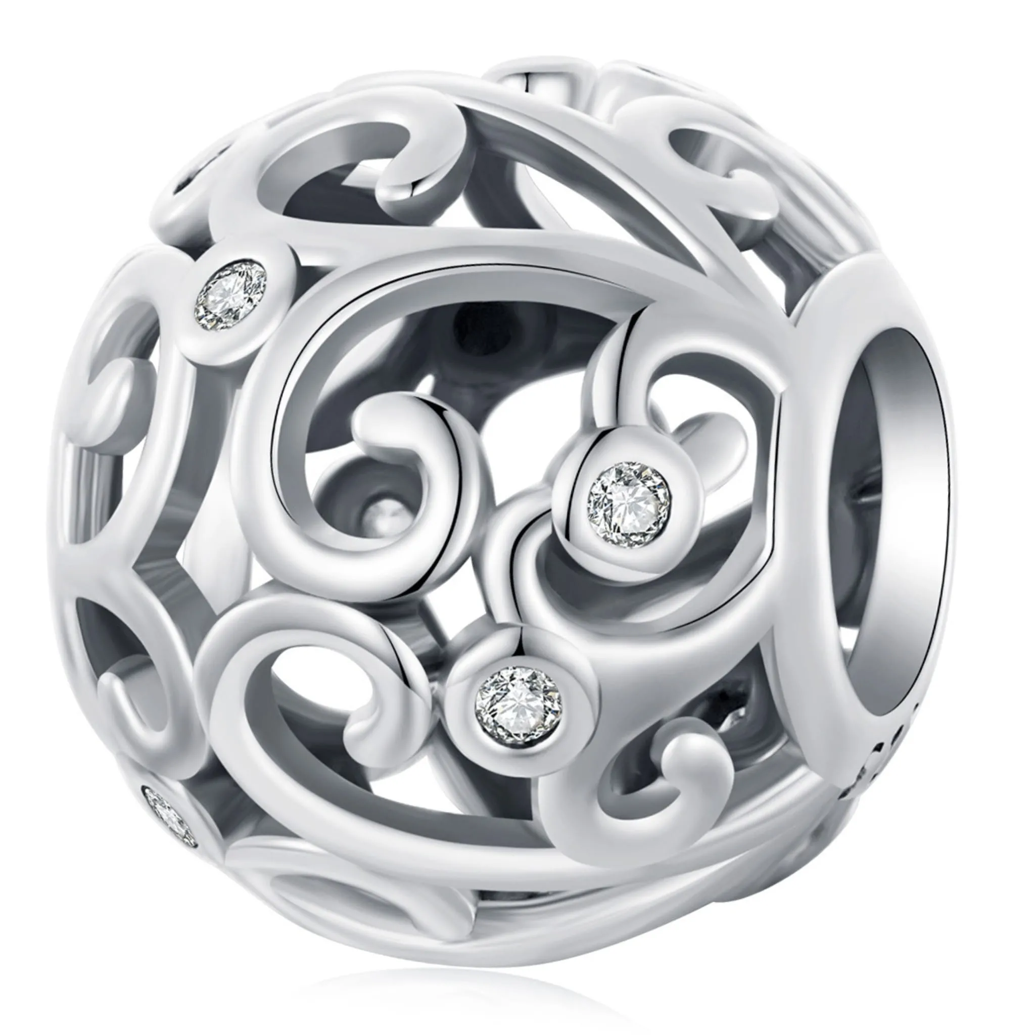 Ażurowy koralik z kryształkami srebrny charms beads srebro 925