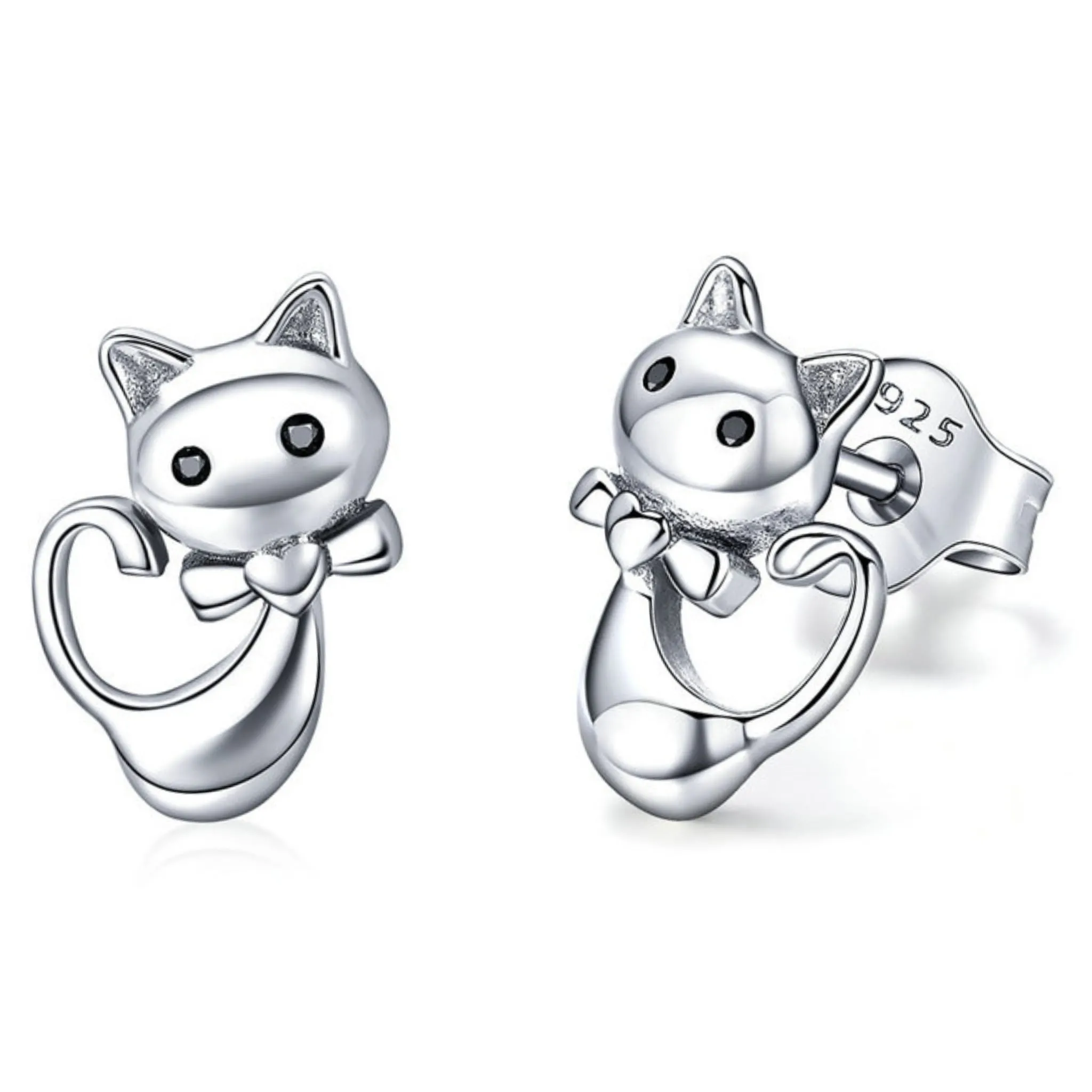 Kotki z kokardkami sztyfty kolczyki srebro 925