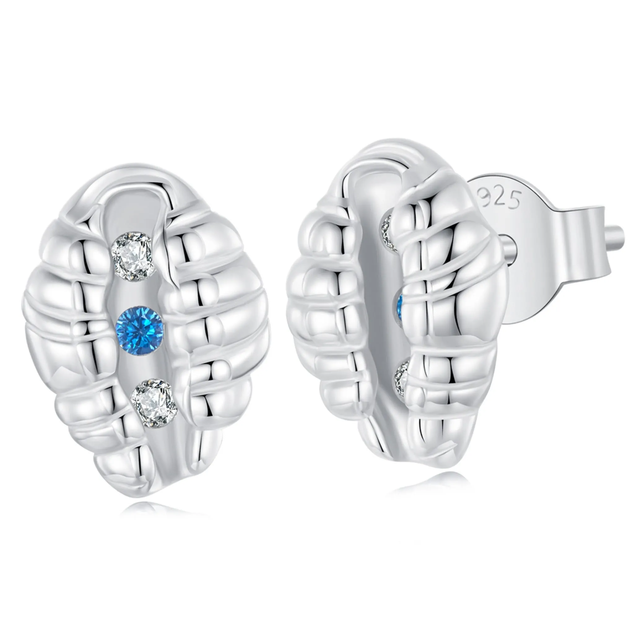 Muszelki z kryształkami srebrne sztyfty kolczyki srebro 925