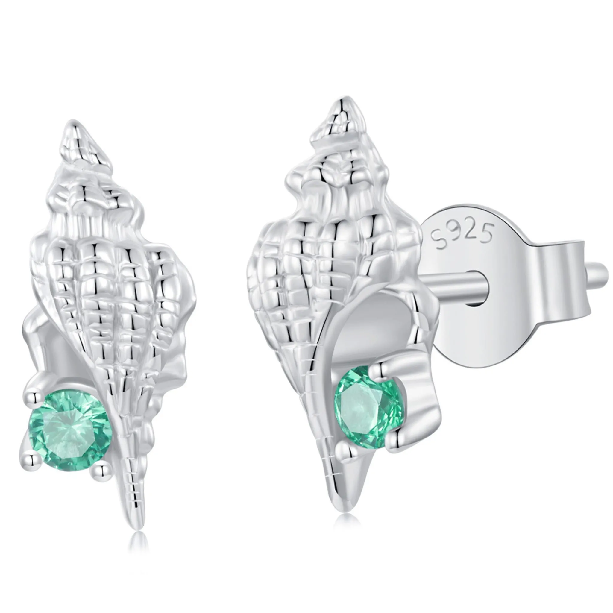 Morskie muszelki z kryształkami srebrne sztyfty kolczyki srebro 925