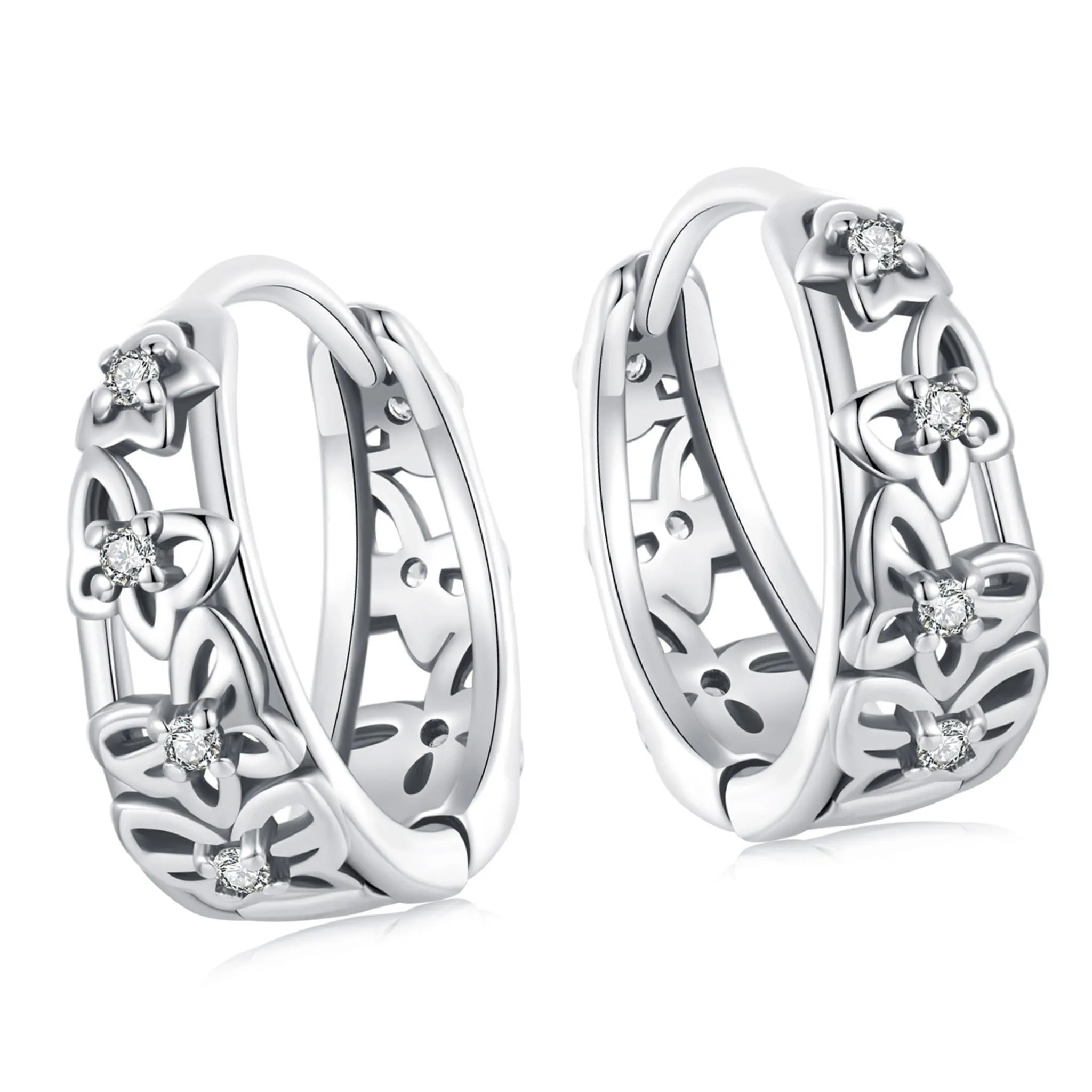 Srebrne ażurowe kolczyki z motylkami koła zatrzaski srebro 925