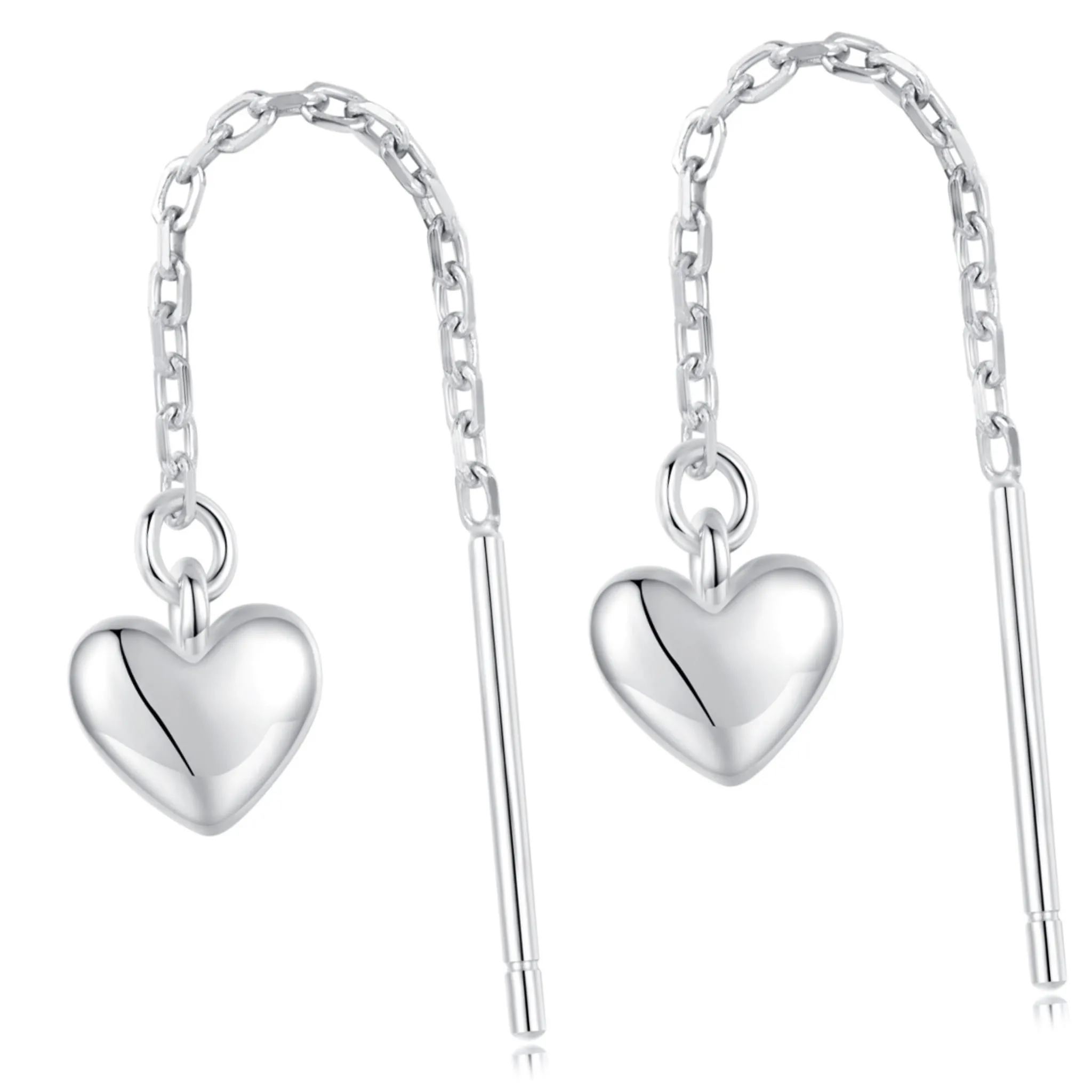Kolczyki wiszące przewlekane z serduszkami srebro 925