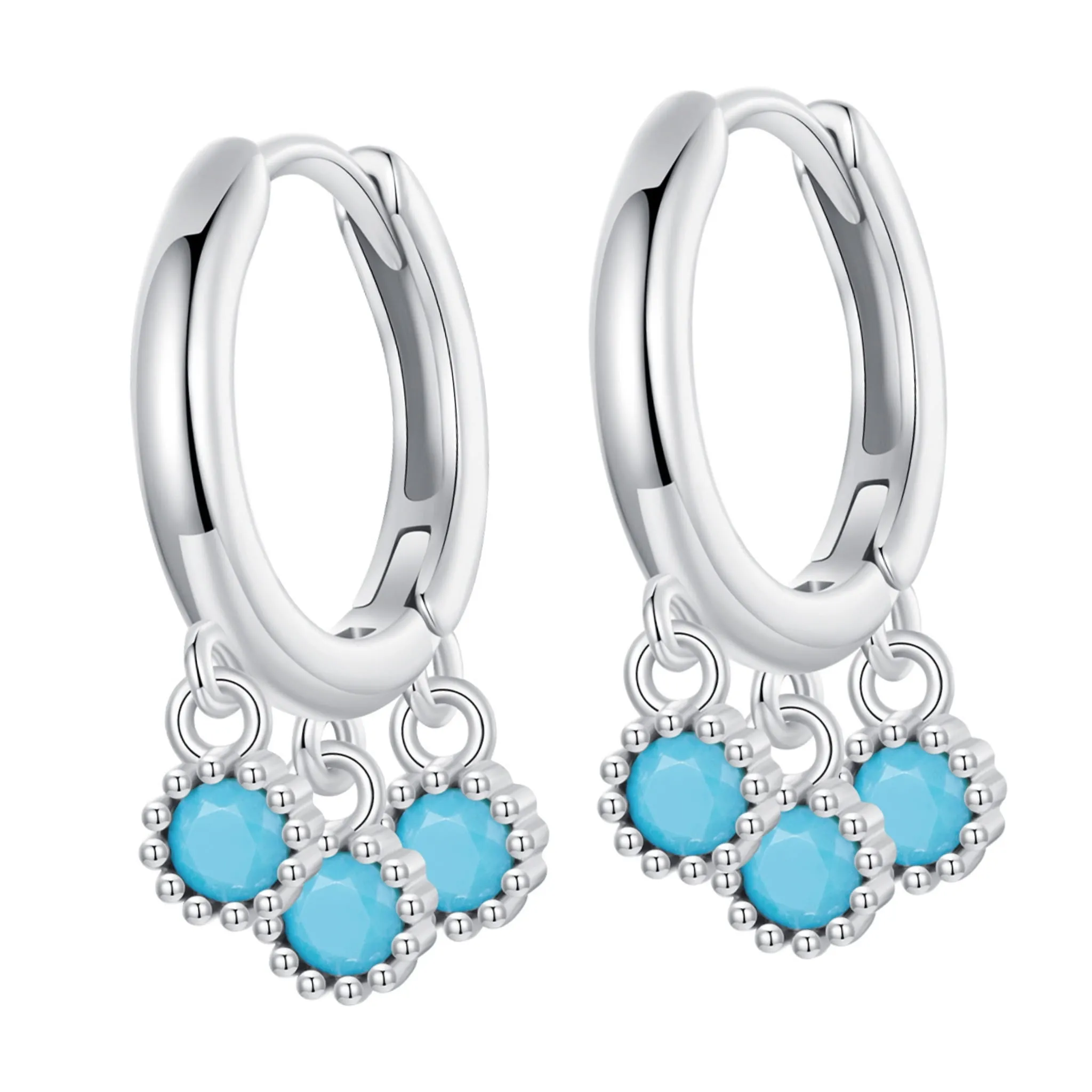 Srebrne kolczyki z turkusowymi kryształkami koła zatrzaski srebro 925