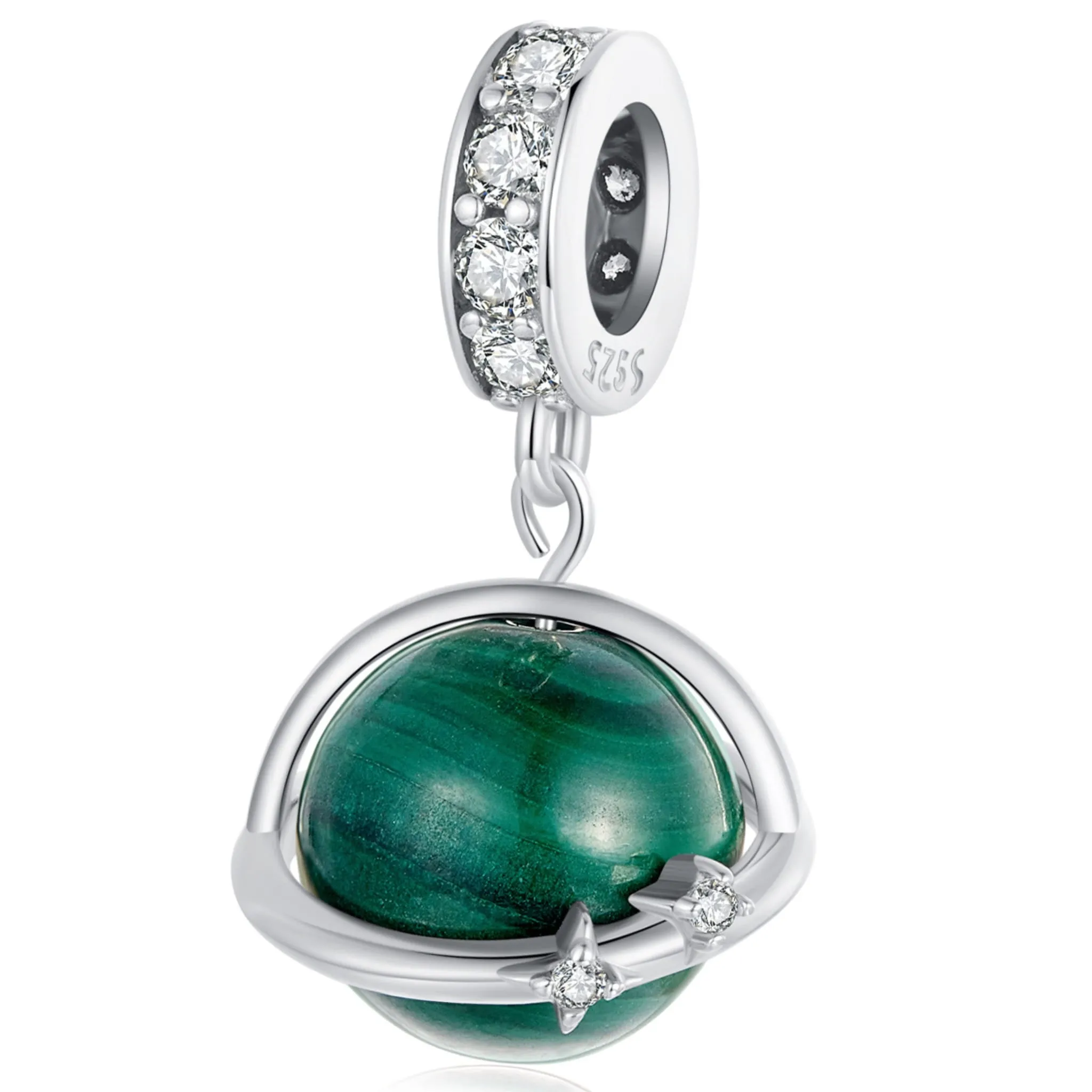 Planeta z malachitu charms srebrna zawieszka beads srebro 925