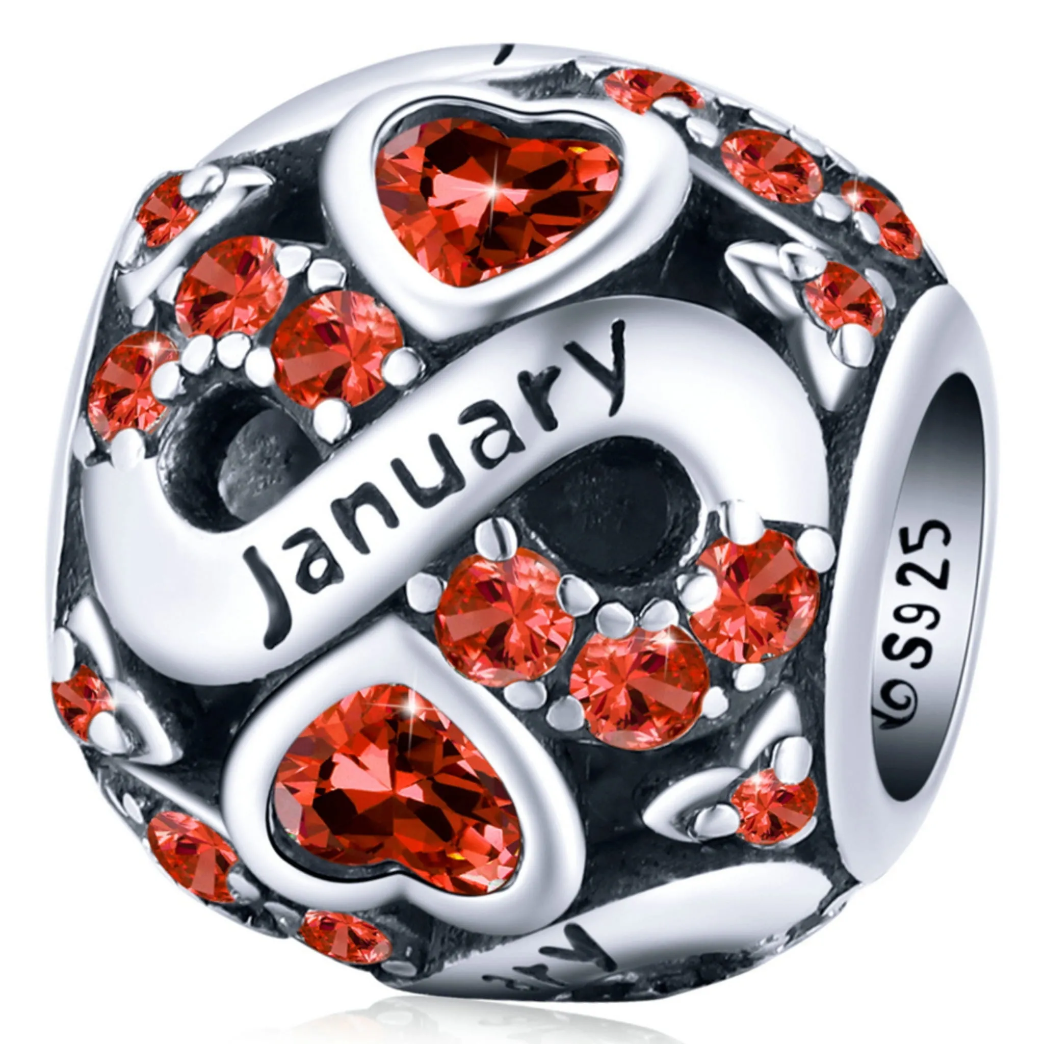 Srebrny charms koralik miesiąc Styczeń z kryształkami beads srebro 925